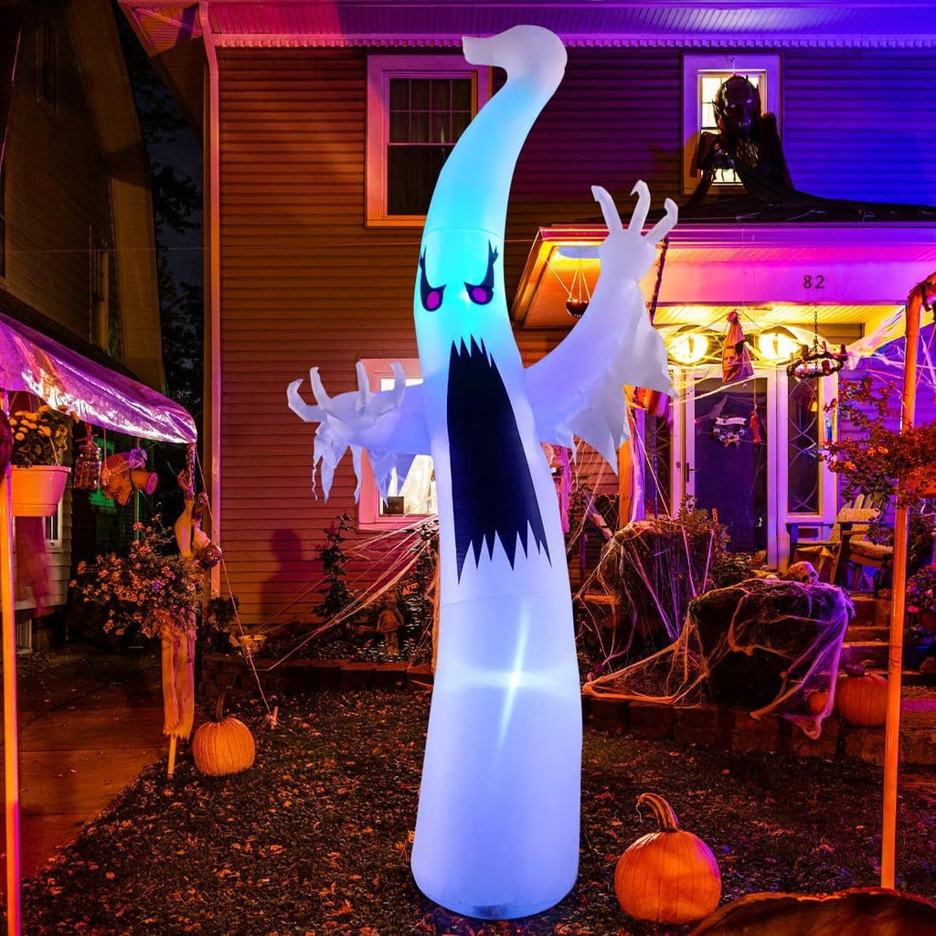 GOOSH 6 FT Height Halloween Inflatable Outdoor Colorful Dimming Ghost, Blow Up Yard Decoration Clearance with LED Lights Built-in for Holiday/Party/Yard/Garden