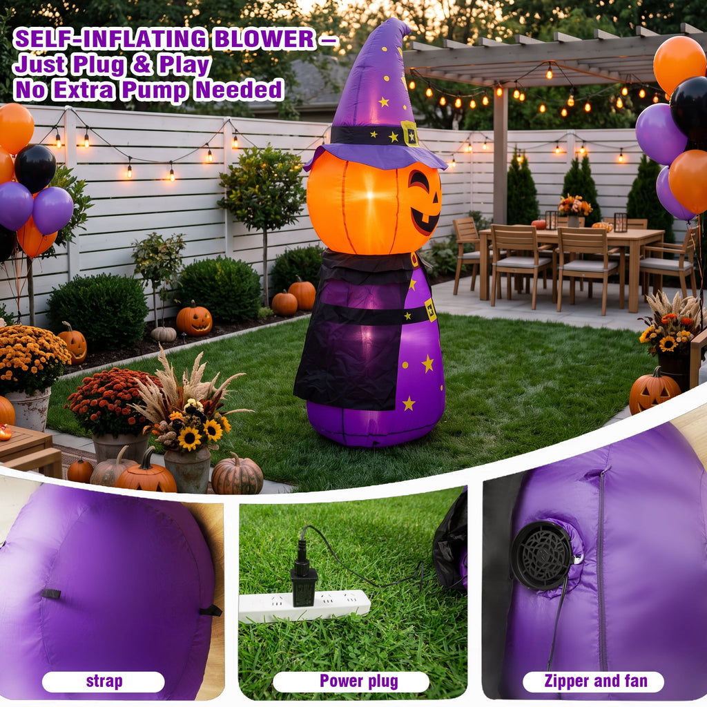 MAGOTAN 5 FT Halloween Inflatables Cape Pumpkin Outdoor Decorations Cape Pumpkin Halloween Inflatable Blow Up Halloween Cape Pumpkin Decoration Build-in LED Lights