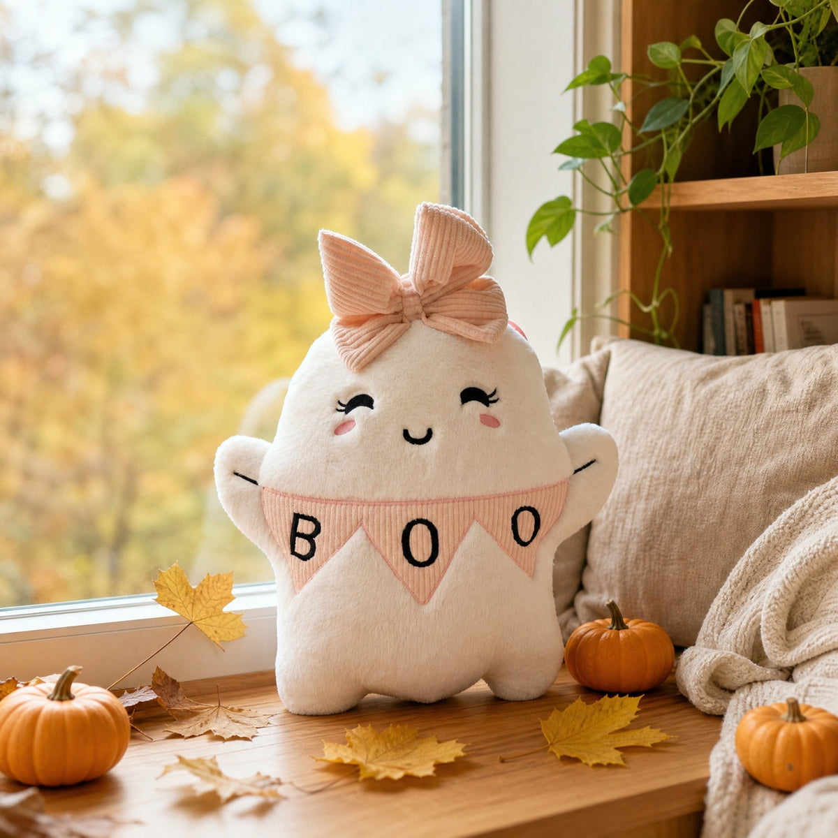 Halloween Ghost Reading Book Throw Pillow Cover, Spooky Library Bookshelf Skull Candlestick Decorative Pillowcase, Retro Halloween Cushion Cover