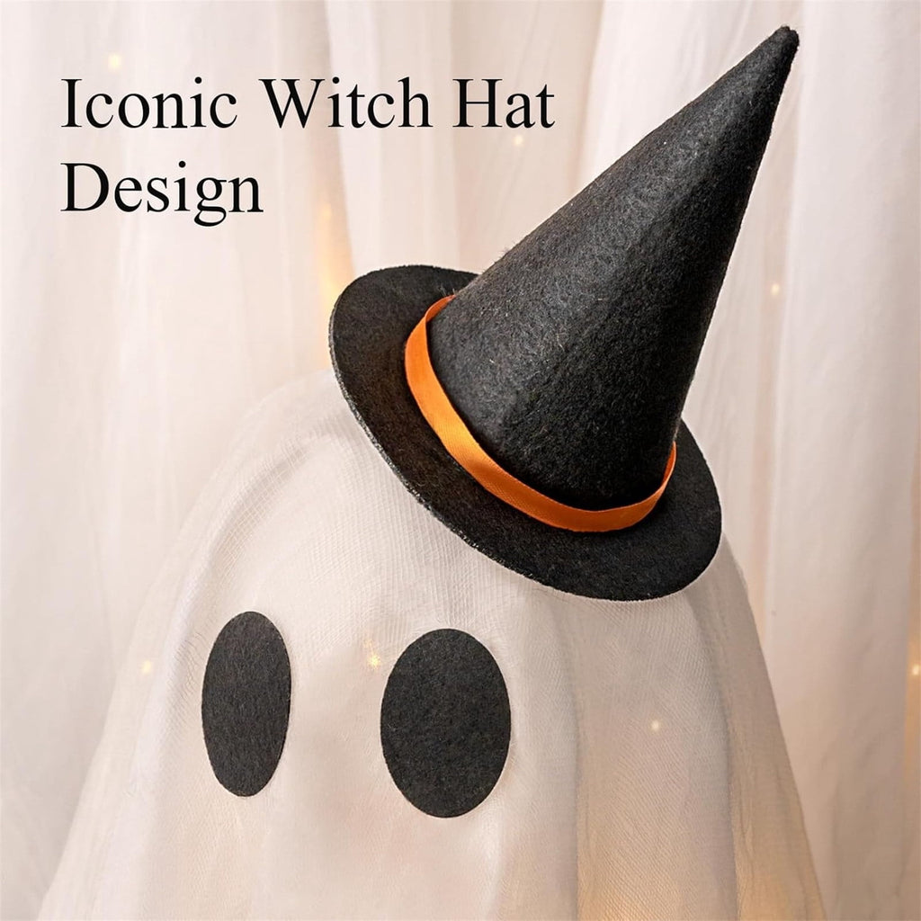 GoLucid 3 Pack Light Up Ghost Family Halloween Decorations with Remote, Adjustable Glowing Ghost Trio with Witch Hat & Broom for Yard Porch Decor