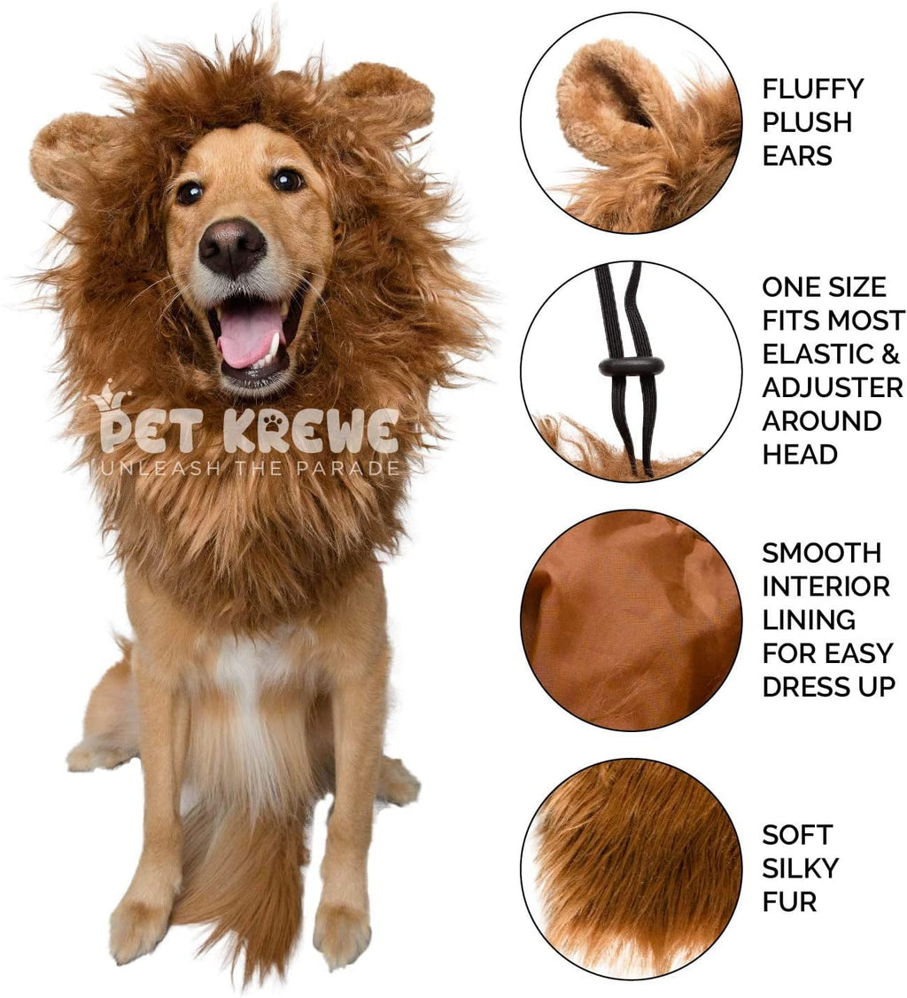 Pet Krewe Dog Lion Mane Halloween Costume Lion Mane for Large and Small Dogs – Ideal for Halloween, Dog Birthday, Dog Cosplay, Dog Outfits, Pet Clothes