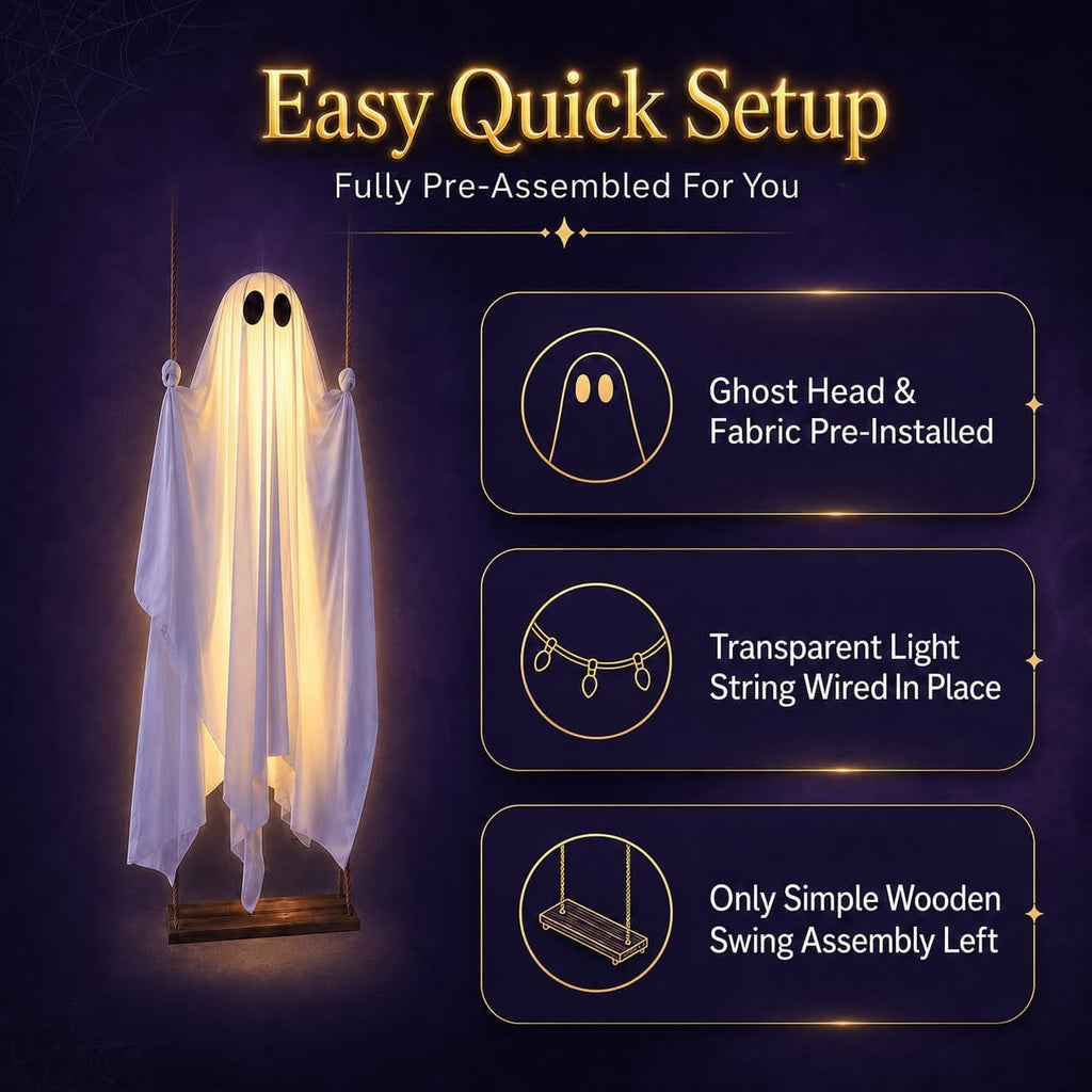 Halloween Light-Up Ghost Decorations Outdoor - 6.5 FT - 8 Sounds Gaint Hanging Swing Ghost Halloween Decoration, Spooky Cute Ghosts Decorations for Front Porch Yard Tree