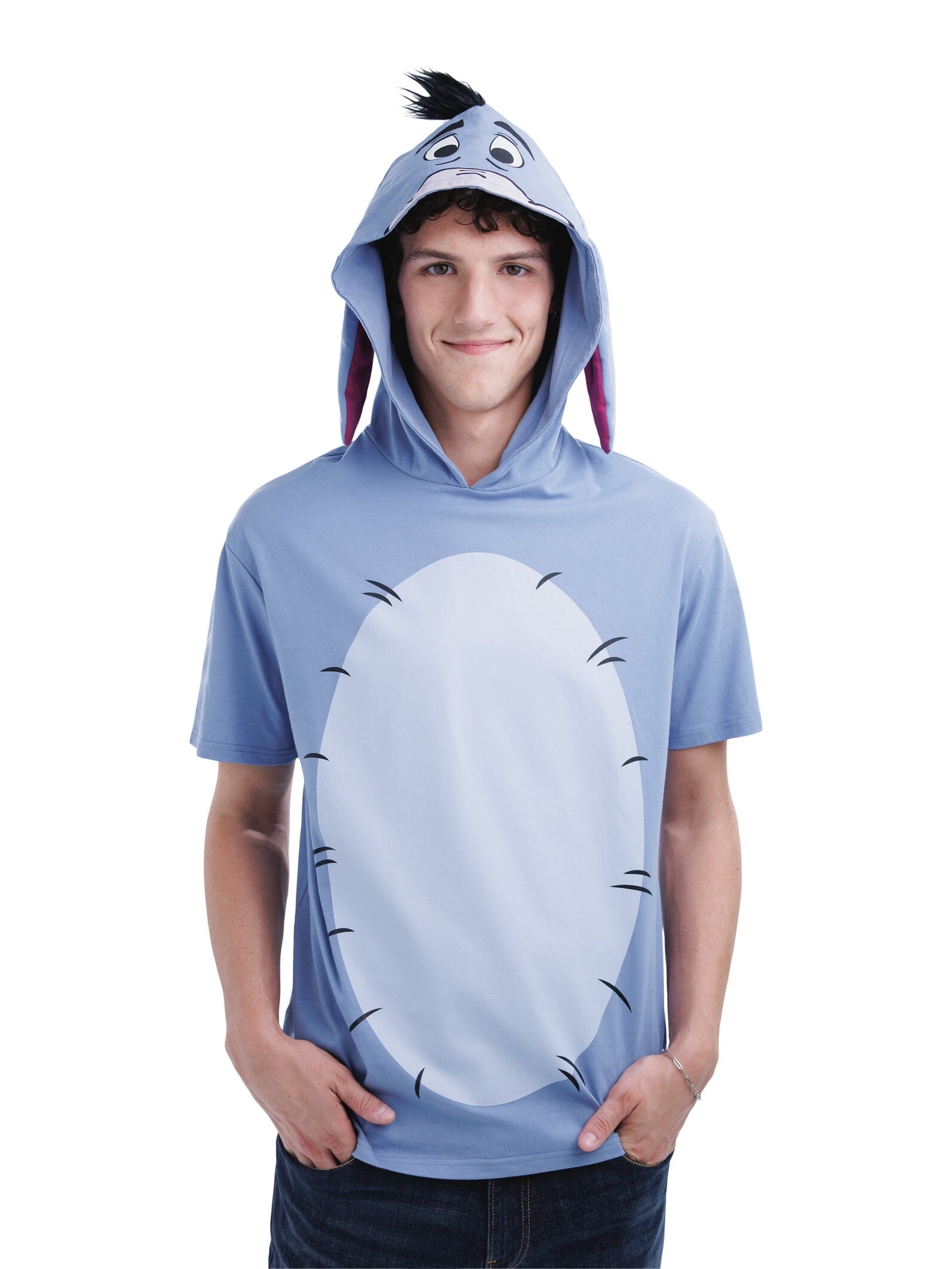 Disney Winnie the Pooh Little Boys' Cosplay Short Sleeve Hooded T-Shirt Eeyore Blue Grey