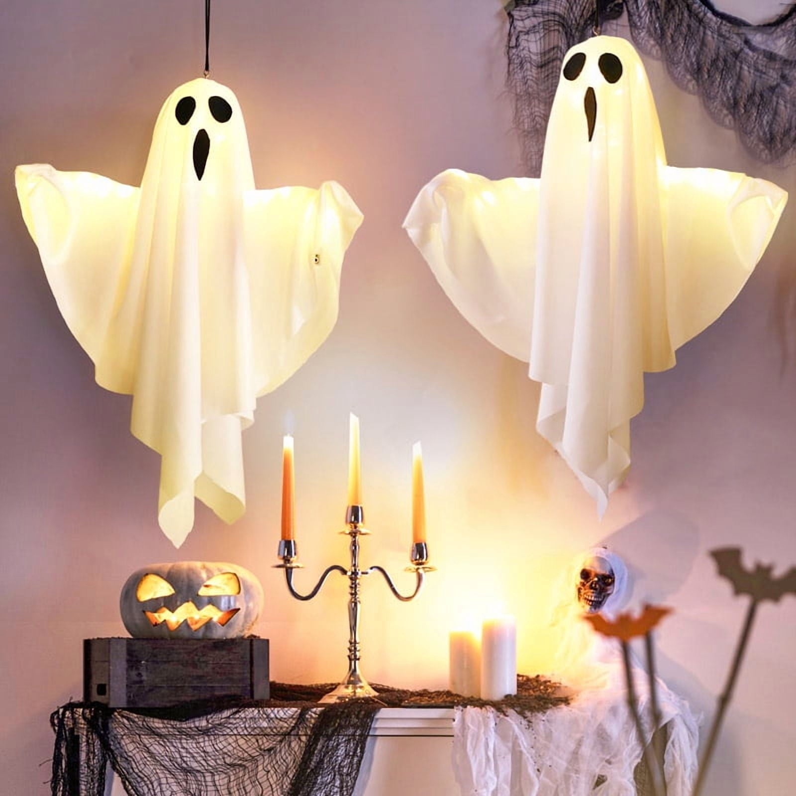 Halloween Decorations, Solar Garden Lights Outdoor, 5Packs Halloween Ghost Decorations Lights Indoor, Solar Scary Ghost Path Lights for Halloween Party Decor, Porches Yards Gardens Lawn, Warm White