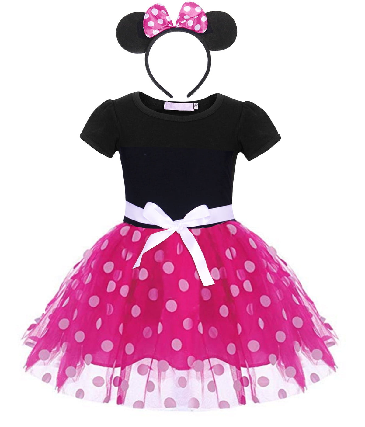 Jurebecia Girls Red Polka Dot Tutu Dress with Bow Headband, Baby Toddler Party Costume for Birthday & Cosplay (110 cm)