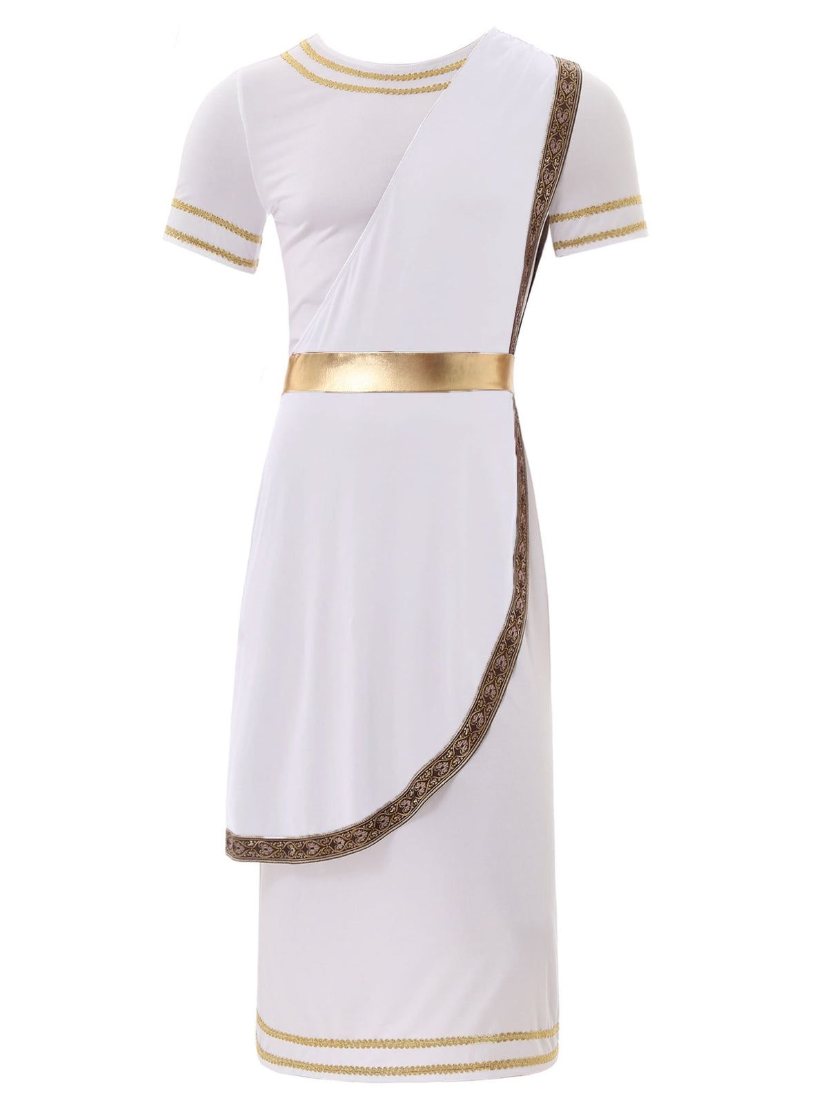 iixpin Mens Halloween Toga Robe Ancient Roman Costume Short Sleeve Greek God Tunic with Belt Yellow 3XL