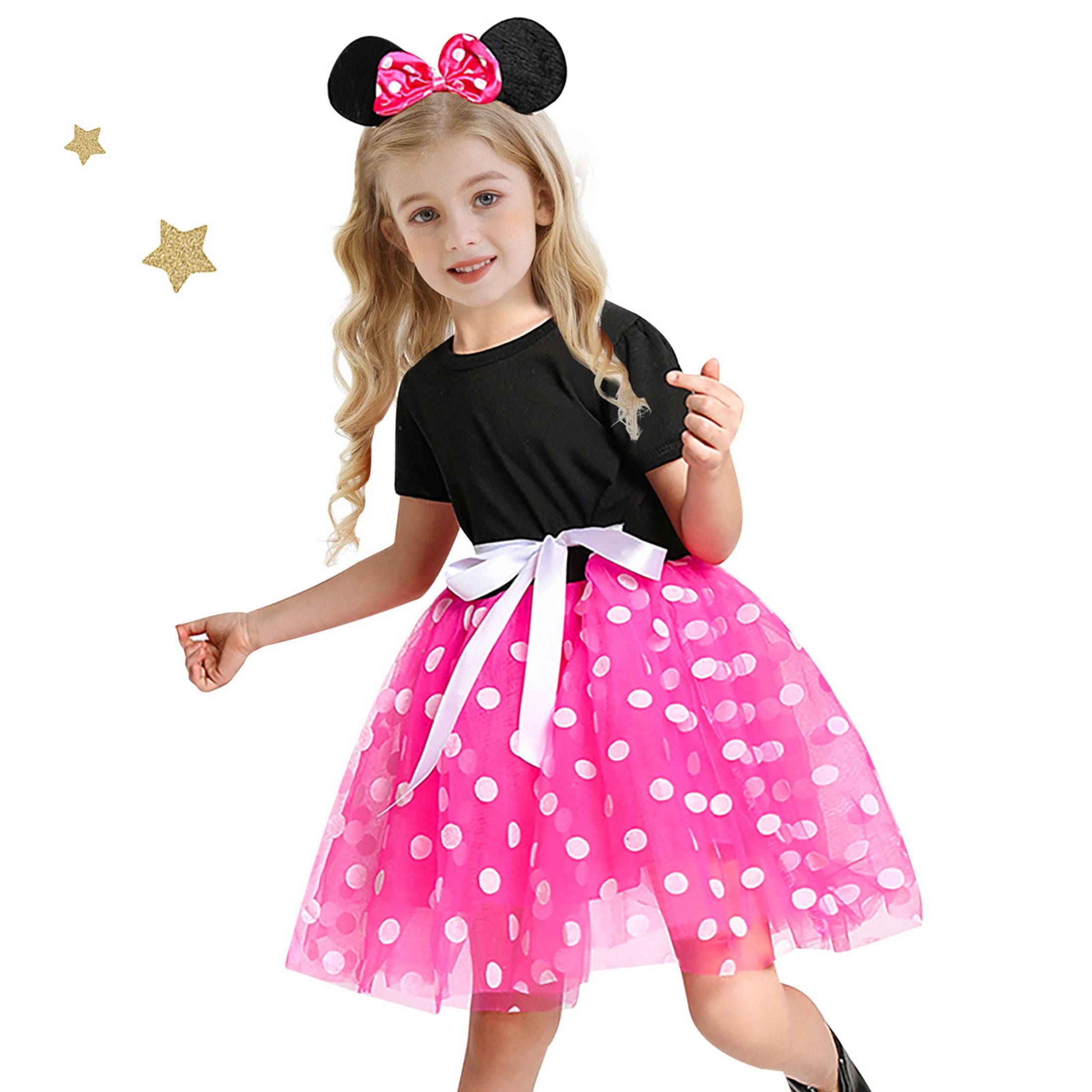 Jurebecia Girls Red Polka Dot Tutu Dress with Bow Headband, Baby Toddler Party Costume for Birthday & Cosplay (110 cm)