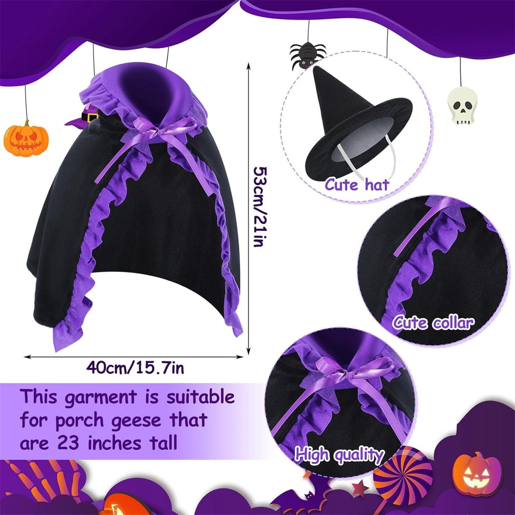 Bat Witch Hat Spiderweb Halloween Goose Clothes Fit 17/23In Cement Plastic Lawn Goose, Stylish Full Set for Outdoor Yard Patio Garden Seasonal Halloween Home Ornamental Arrangement