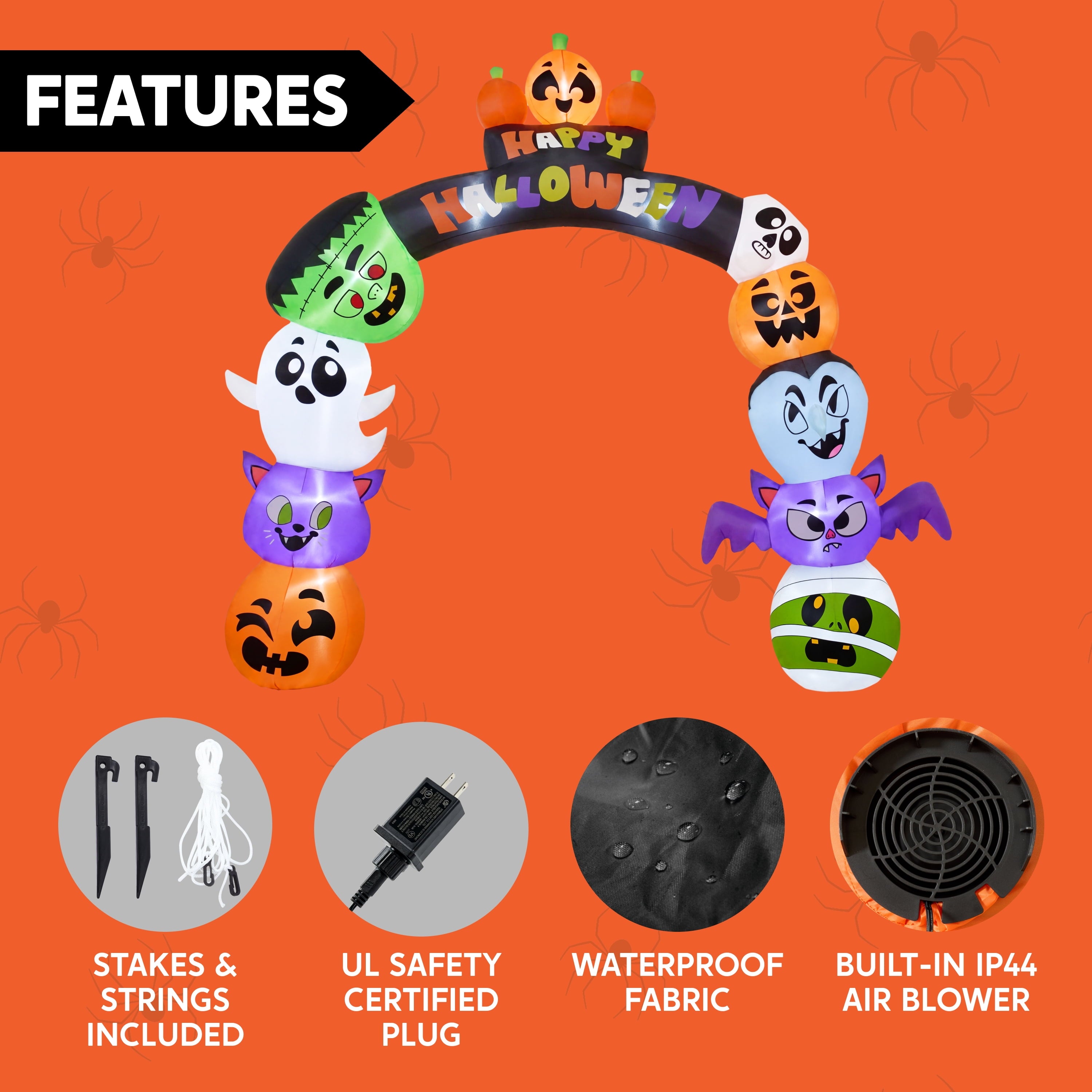 Joyfy 8 ft Halloween Inflatable Pumpkin Archway Outdoor Decoration,Blow Up Arch Decor for Yard with Build-in LED Lights for Yard,Garden & Party