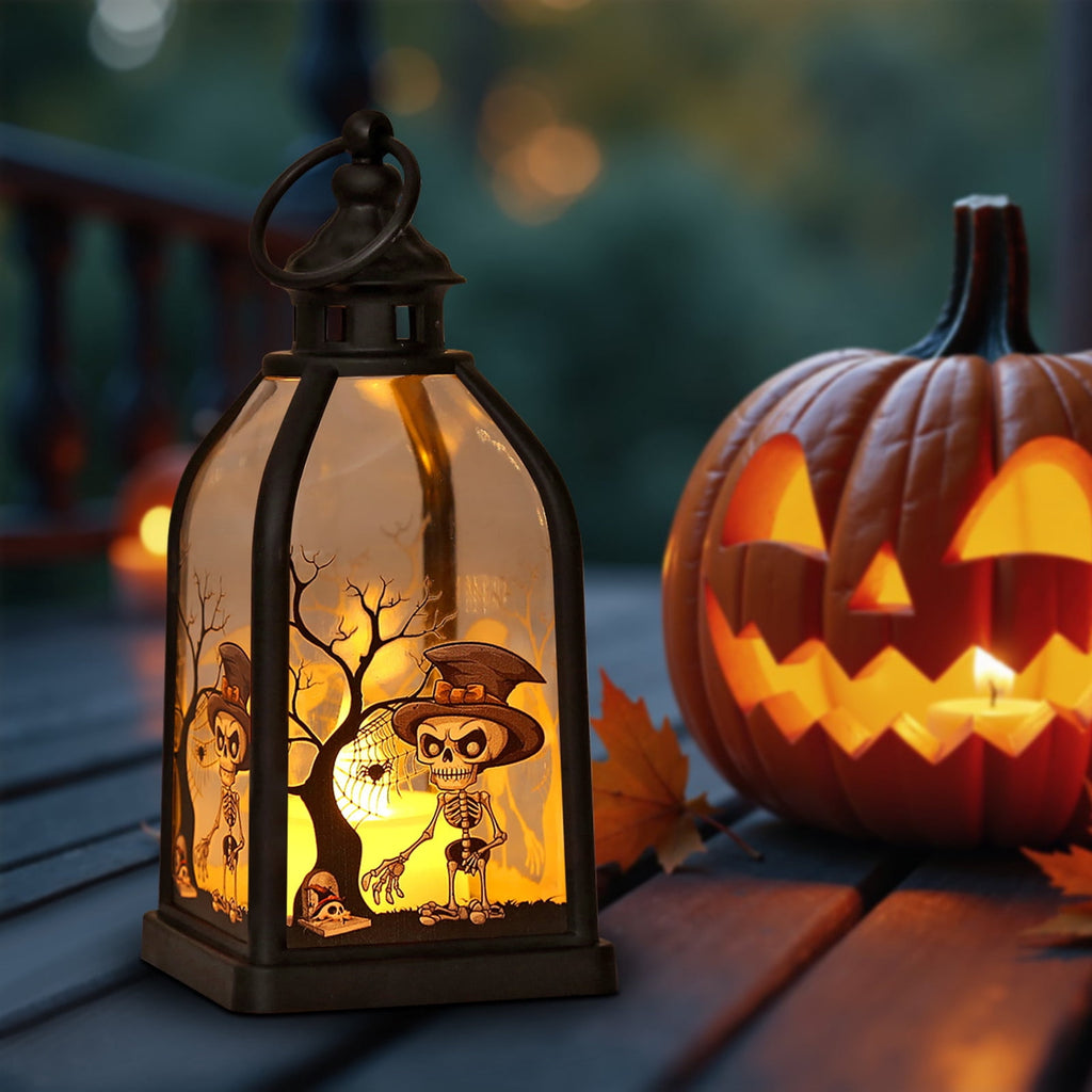 Cheapark Halloween Lanterns Decorations, Battery Operated Black Pumpkin Witch Lanterns, Flickering Light For Indoor Party Home Decor