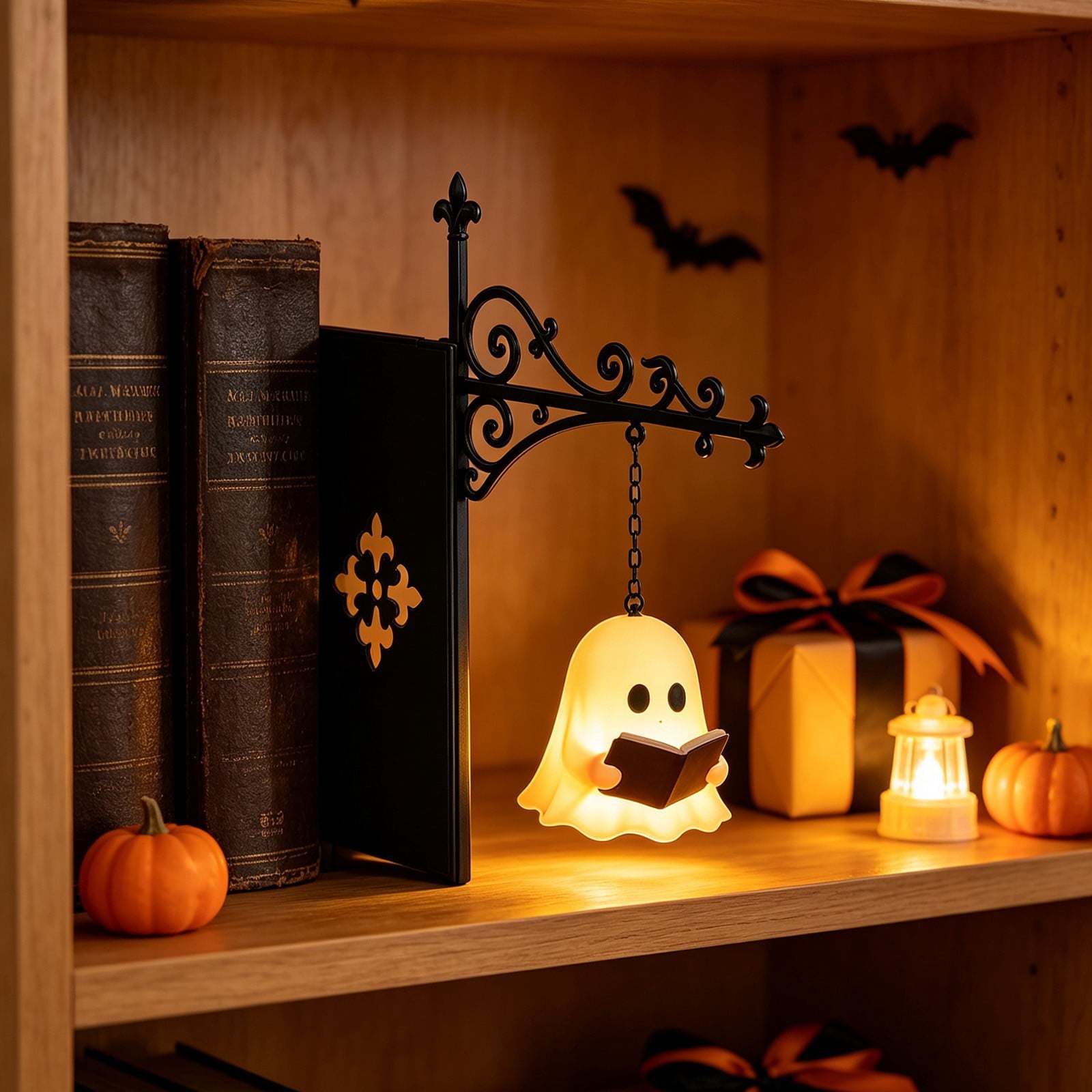 Diceymbol Halloween Decorations and Fall Decor, Halloween Venue Decoration Ghost Props LED Illuminated Ghost Decorations for Tabletop, Mantel, Shelf Indoor Outdoor 9.05 inch