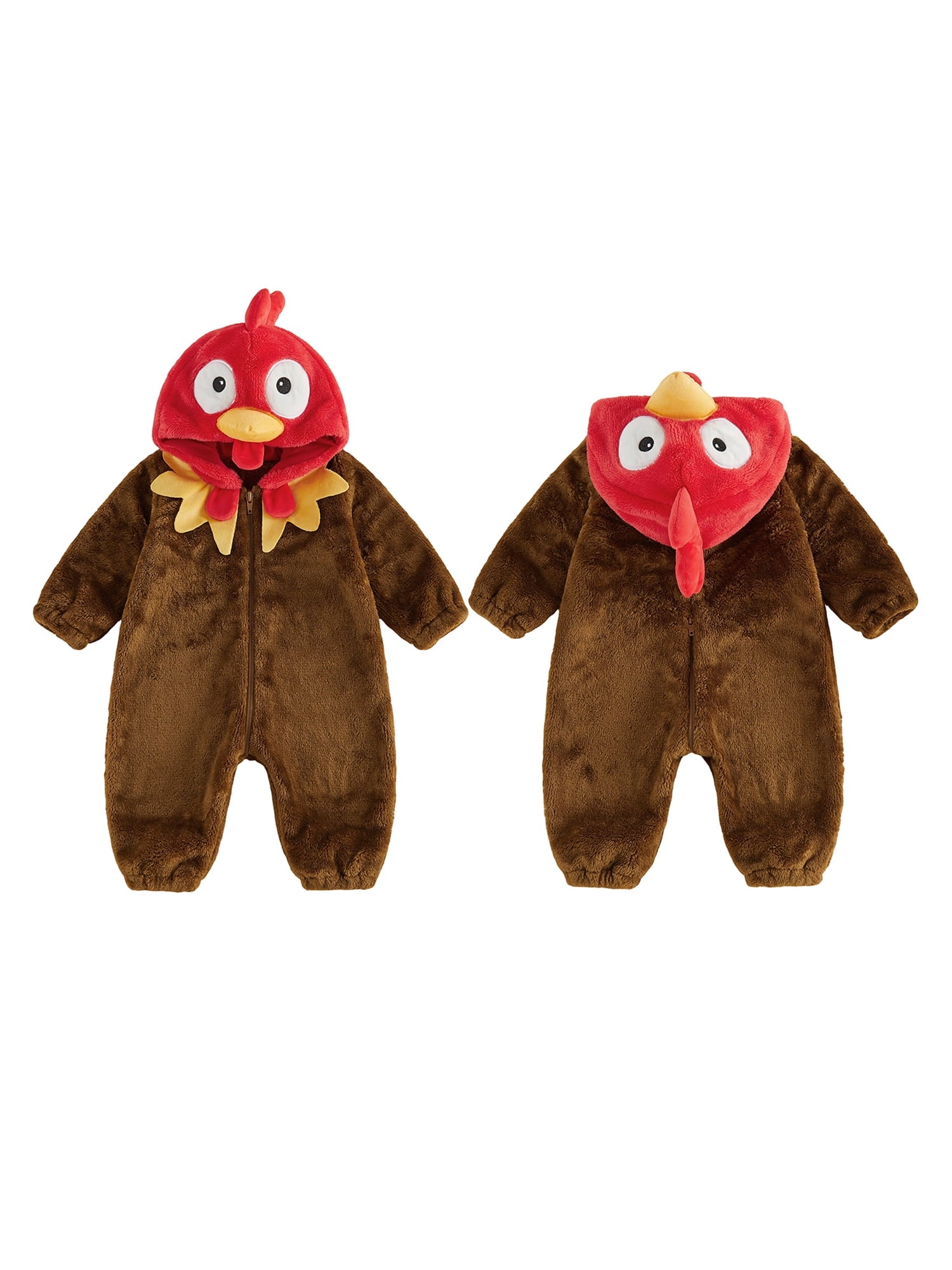 RUINIXCW Toddler Baby Boy Girl Thanksgiving Turkey Costume Newborn Baby Fall Winter Outfit Warm Fleece Hooded Jumpsuit Infant Zipper Romper Snowsuit