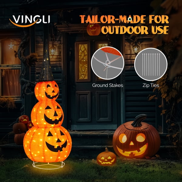 5ft Lighted Pop-Up Pumpkin, 100 LED Lights, Durable Indoor/Outdoor Use, Easy Assembly for Halloween Decor