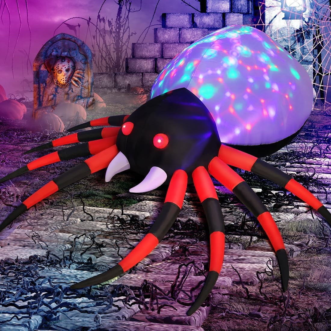 GOOSH Halloween Inflatable 5 FT Halloween Spider Inflatable, Halloween Blow Up Spider Halloween Spider Decoration with LED Lights Built-in, Outdoor Halloween Decorations Clearance for Halloween