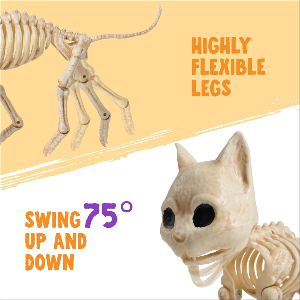 Joyfy 2 Pcs Cat Skeleton Halloween Decoration,7 Inch Posable Plastic Animals Halloween Skeleton for Indoor Outdoor Halloween Decorations,Haunted House Party Props