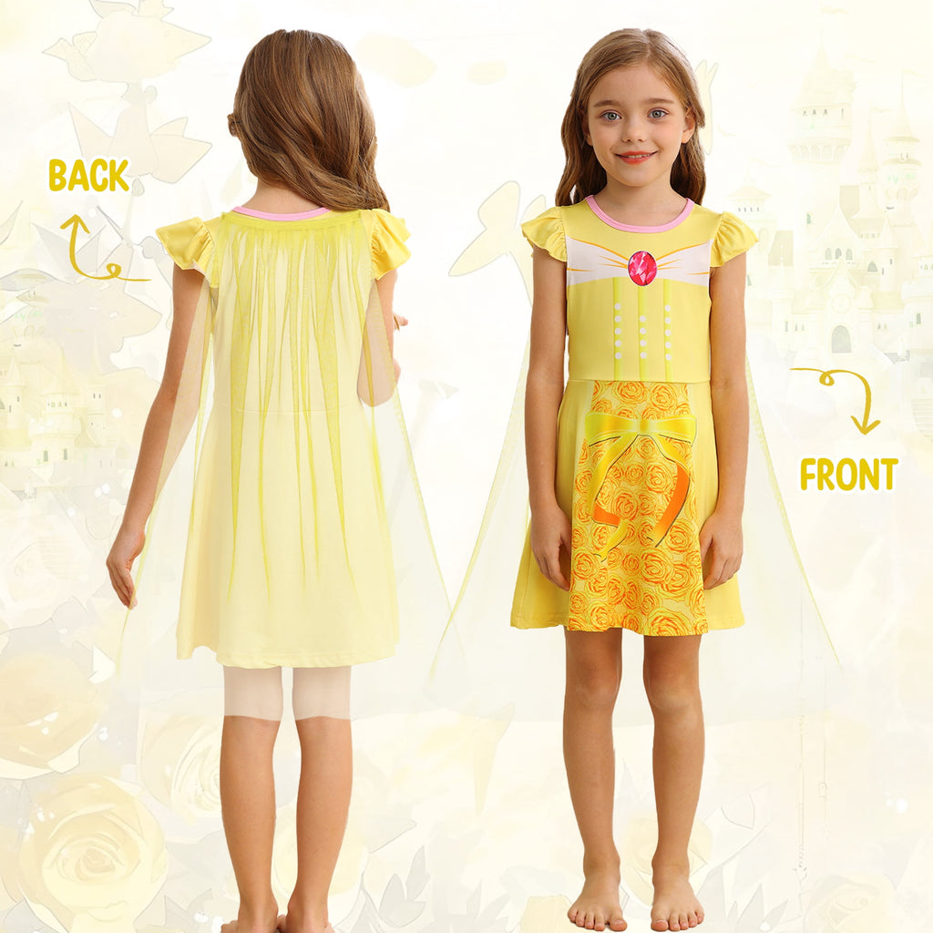 Benylion Girls Ice Princess Dress Halloween Cosplay Costumes With Tulle Cape Kids Birthday Party Dress up Outfit for 7-8 Years