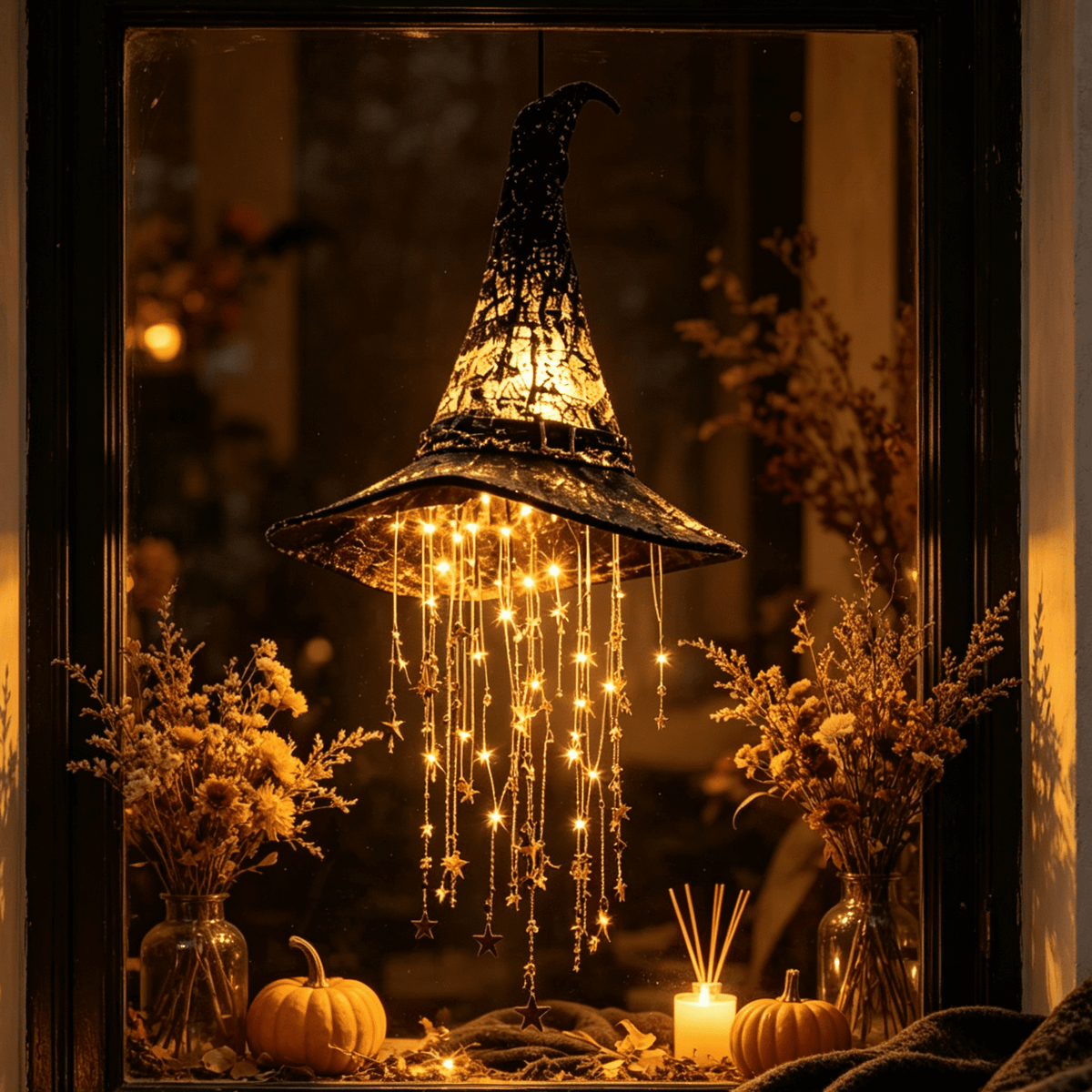 Stijggn Halloween Witch Hat, Black Hanging Witch Hats with Rope, Witch Costume Accessories Floating, Witches Hat with Hanging Rope for Porch Yard Indoor Outdoor Halloween Party Decor