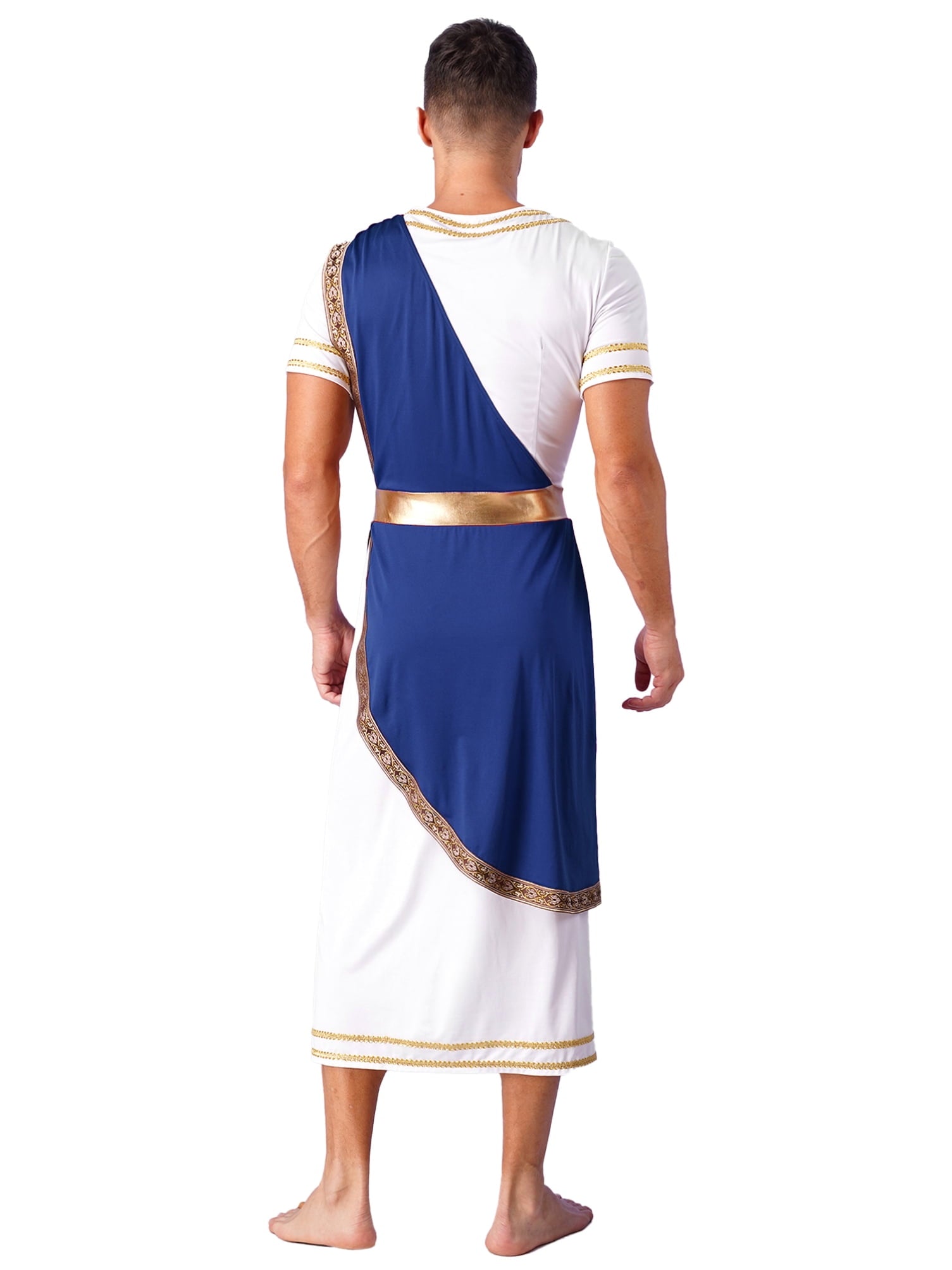 iixpin Mens Halloween Toga Robe Ancient Roman Costume Short Sleeve Greek God Tunic with Belt Yellow 3XL