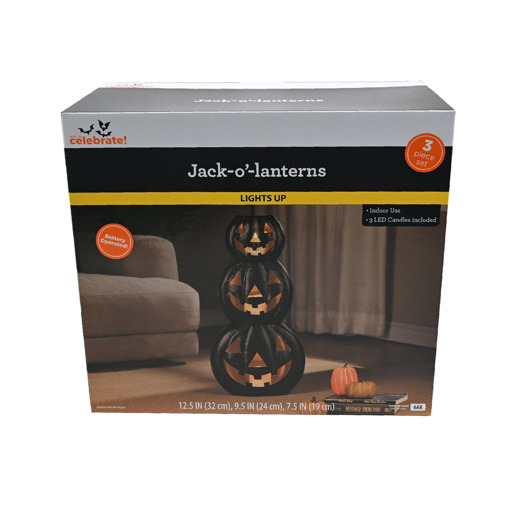 Light-Up Jack-o'-Lantern Set, Black, 3 Pieces, Halloween by Way To Celebrate