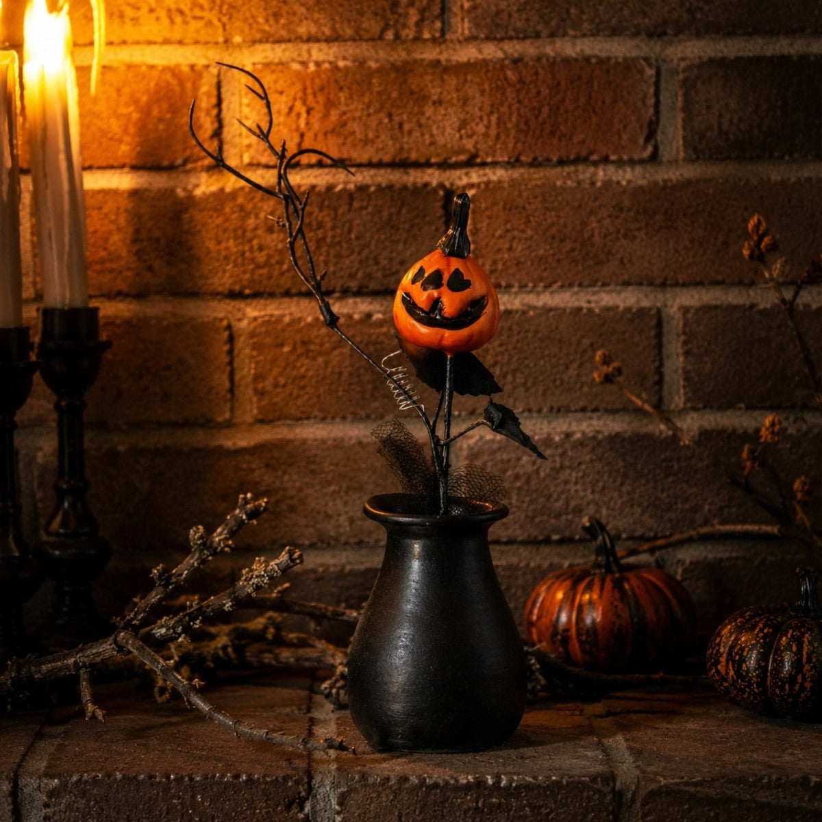 1Pc Halloween Mini Pumpkin Branches Artificial Black Twigs Vase Fillers for Table Mantel Centerpiece Creepy Gothic Scary House Decor