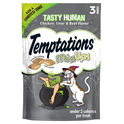 (4 pack) Temptations Mixups Crunchy and Soft Cat Treats Tasty Human, Chicken, Liver & Beef Flavors, 3 oz Pouch
