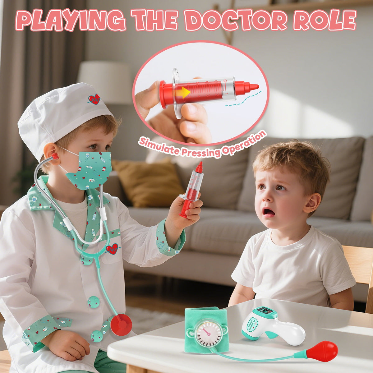 Doctor Costume Set for Kids, Pretend Play Doctor Dress up Clothes with Medical Accessories, Kids Doctor Costume Set Toy for Age 3 4 5 6 Boys Girls - Pink(110cm*3.6in)