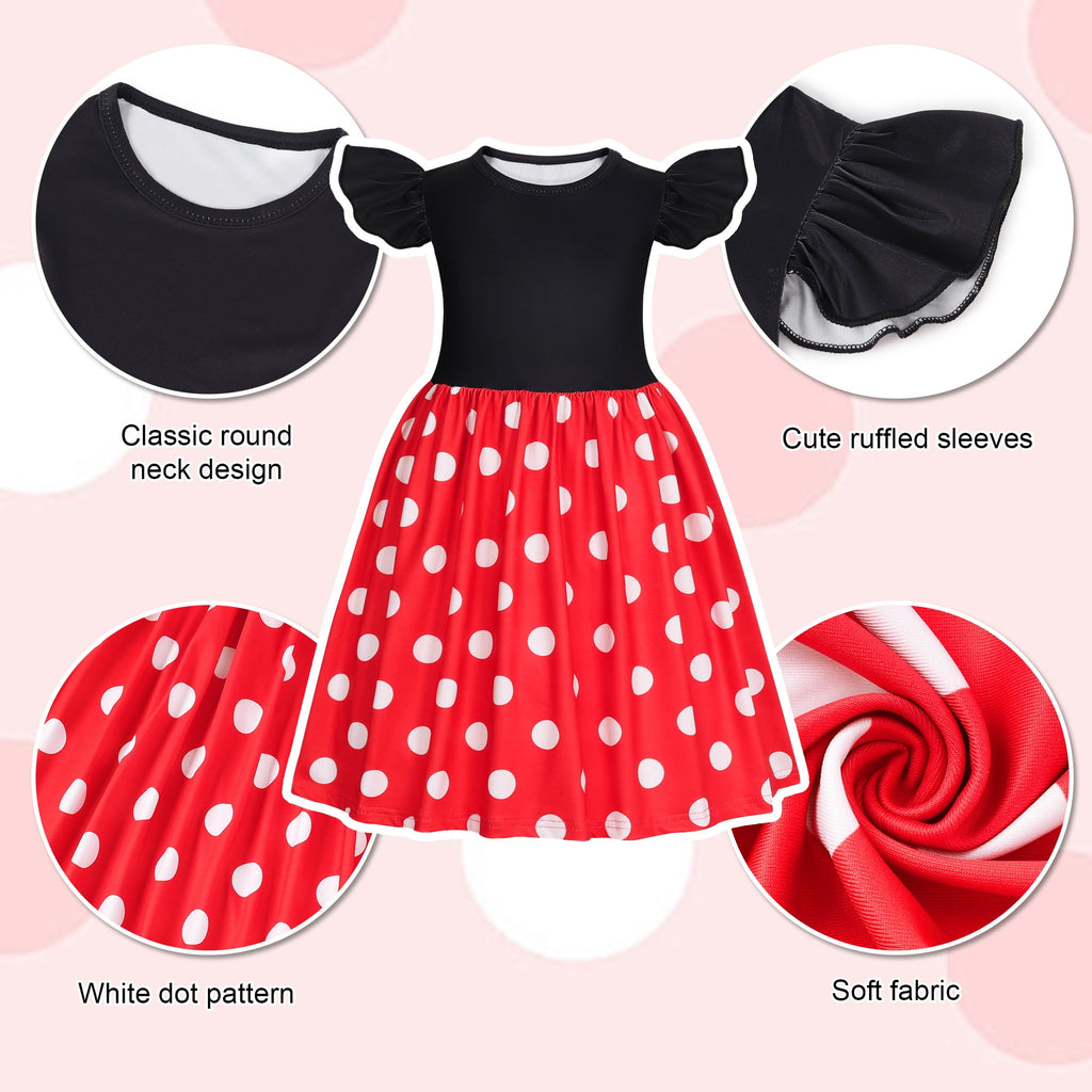 Benylion Toddler Girls Red Polka Dot Dresses Birthday Party Fancy Dress Up Costume for 6-7 Years