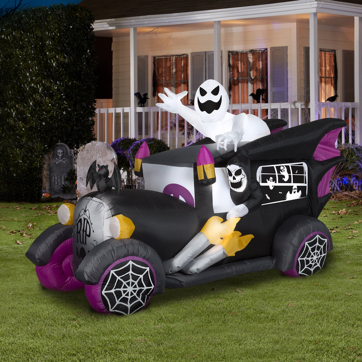 9 ft. L Halloween Airblown Inflatables Black Vintage Hearse