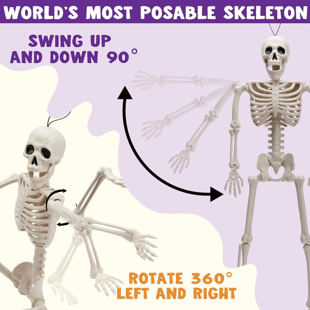 Joyfy 5 Pcs Halloween Skeleton Decorations,16 inch Full Body Poseable Skeleton with Movable Joints for Halloween Indoor Outdoor Party,Graveyard,Haunted House Accessories,White