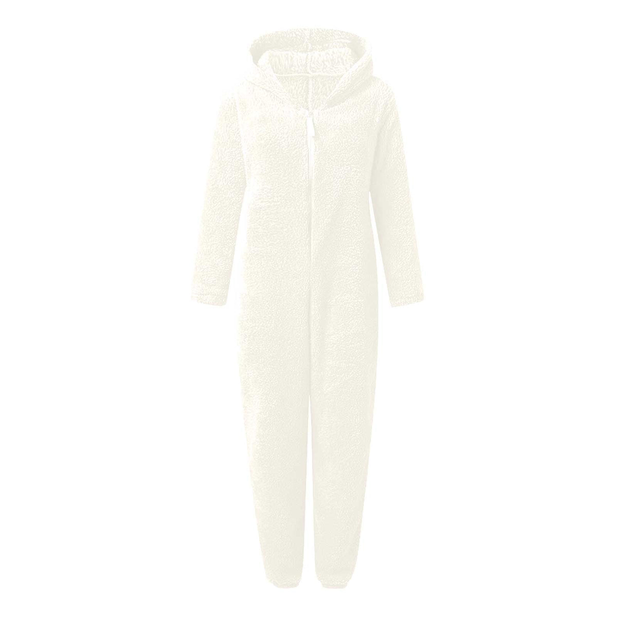 QATAINLAV Sherpa Fleece Jumpsuit for Women Winter Warm Fuzzy Onesie Pajamas Cute Cat Hooded Romper Casual Zip Up Overalls Sleepwear Black XL