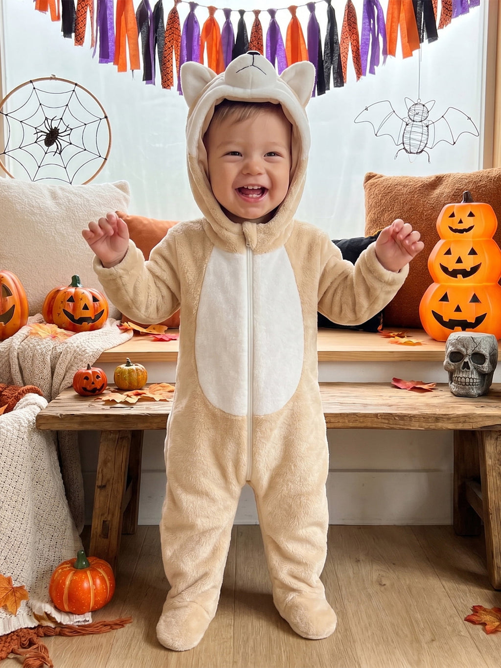 RUINIXCW Kids Toddler Baby Halloween Animal Costume Infant Cute Frog Dog Costume Baby Boy Girl Fall Winter Clothes Warm Flannel Footed Romper Casual Zipper Hooded Footie Jumpsuit