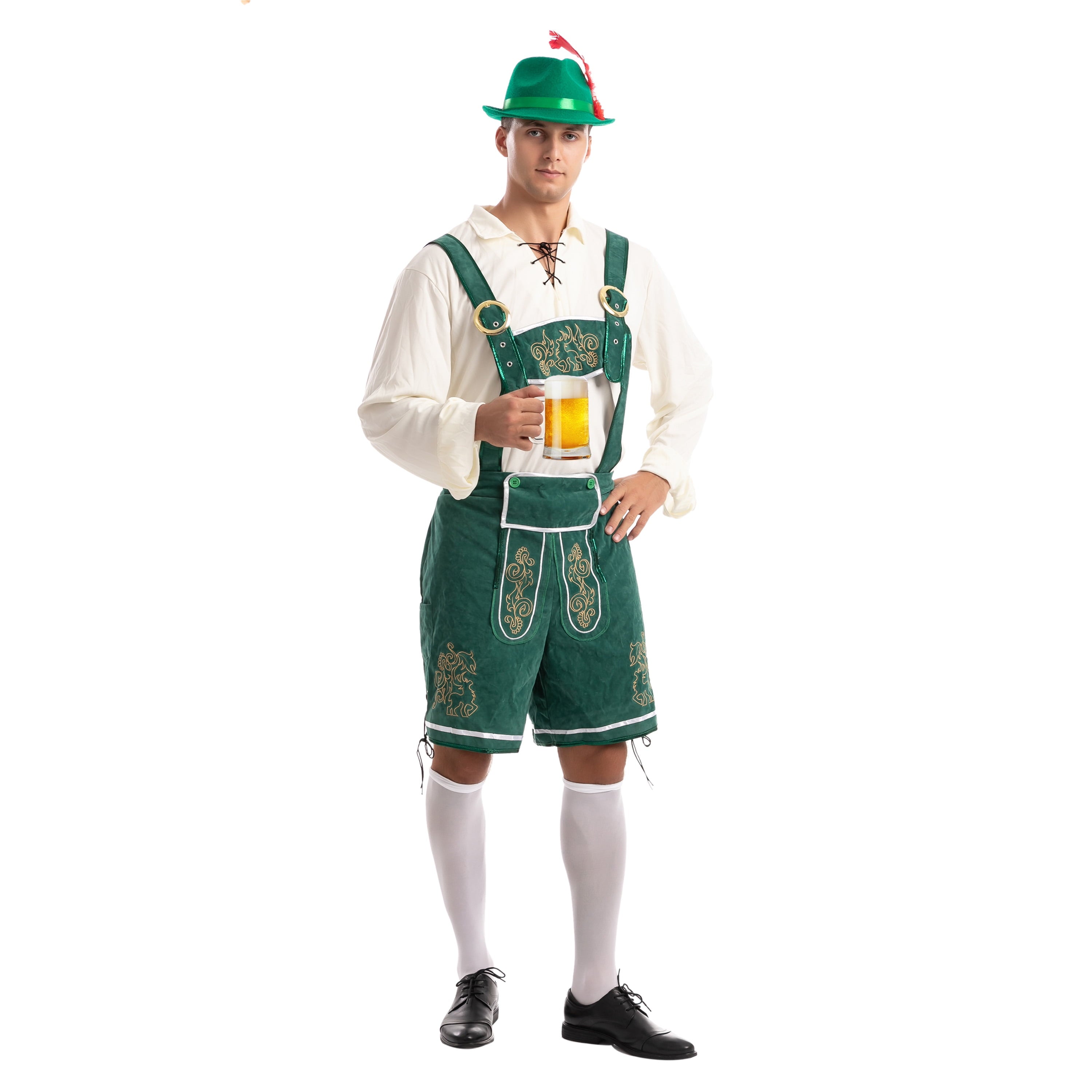 Joyfy Men's German Bavarian Oktoberfest Costume Set, Beer Costume Hat for Adults Halloween Fancy Dress Costumes and Beer Festival