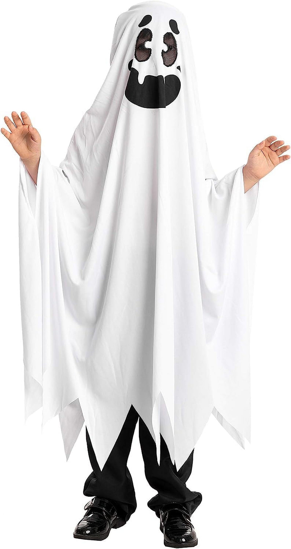 Joyfy Kids Ghost Costume, Halloween Ghost Costume, White Silent Ghost Costume with Pumpkin Bag for Toddler Boys Girls Halloween Party Dress Up Cosplay