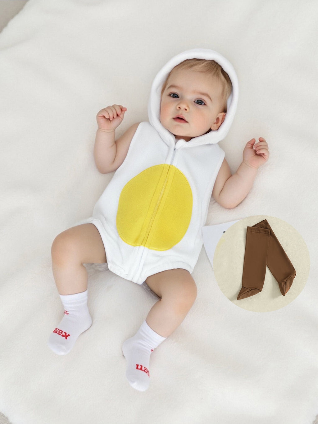 Cjfdfy Newborn Baby Boy Girl Halloween Animal Costume Infant Baby Fox Puppy Dog Frog Poached Egg Costume Fall Winter Sleeveless Hooded Zipper Romper Leg Warmers Set Toddler Halloween Cosplay Outfits