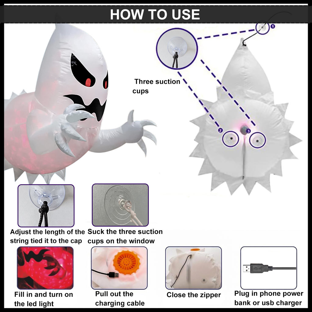 AGCAN Halloween Hanging Ghost Decorations, 2 Pack 19.69" Screaming Ghosts with 3 Lighting Modes for Outdoor Yard Tree Porch Garden Party Holiday Decor