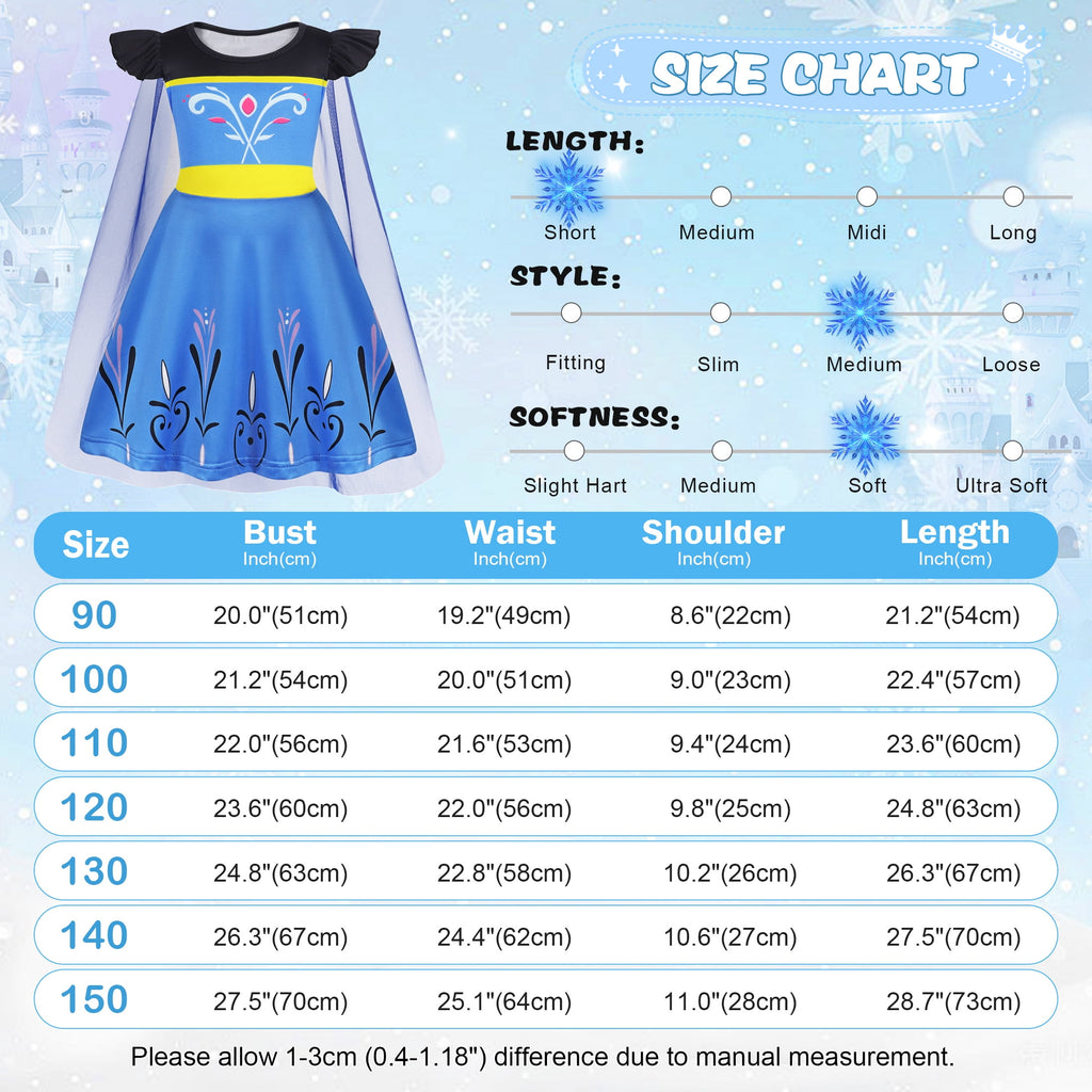 Benylion Girls Ice Princess Dress Halloween Cosplay Costumes With Tulle Cape Kids Birthday Party Dress up Outfit for 7-8 Years