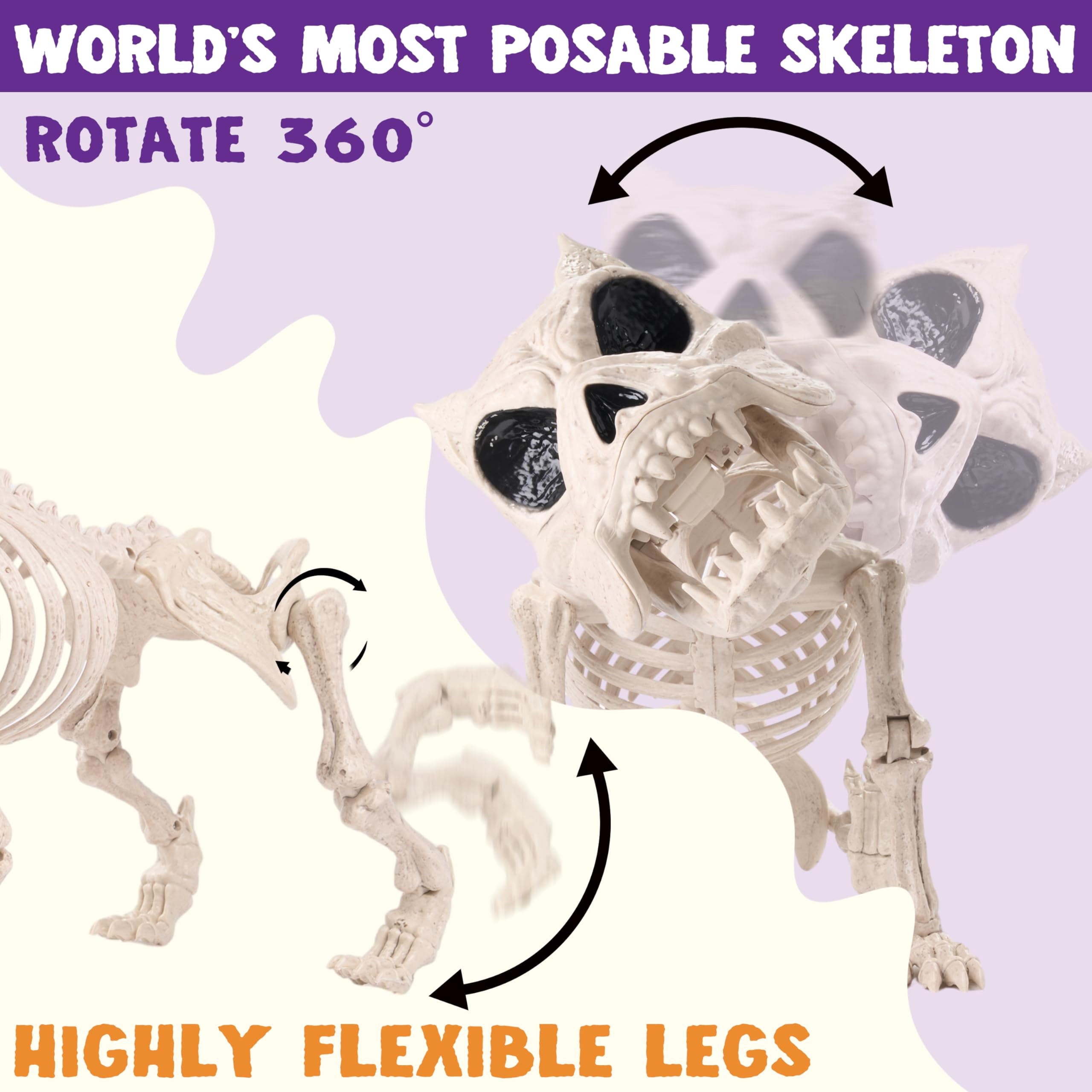Joyfy 9.8 Inch Halloween Skeleton Dog Skeleton Halloween Decor,Pose-N-Stay Plastic Skeleton Bones with Posable Joints for Hallowmas Decoration Outdoor Haunted House Party