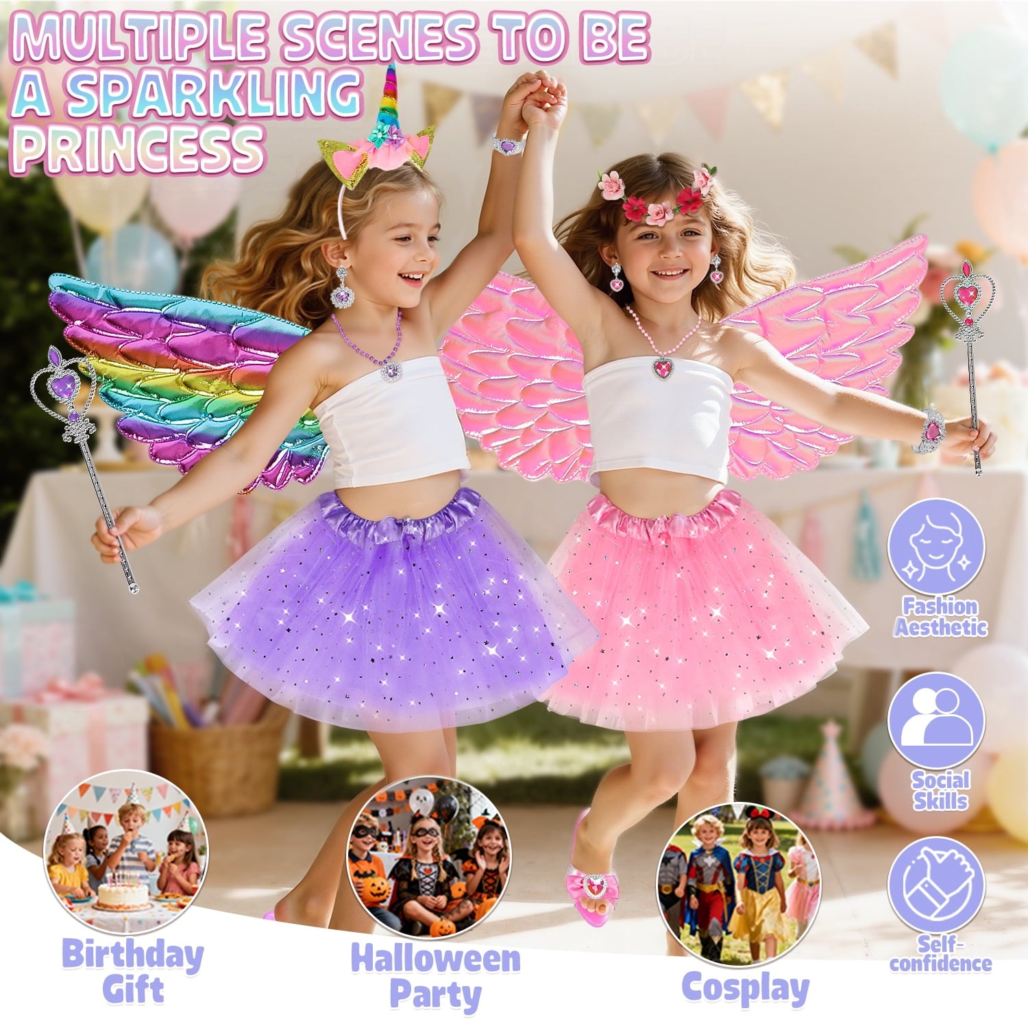 Princess Dress Up Toddler Girl Toys, Dress Up for Girls 3 4 5 6 Year Old, Princess Toys for Toddler, Upgraded with 3 Sets, Include Jewelry, Crown, Shoes, Princess Wand...Birthday Gift