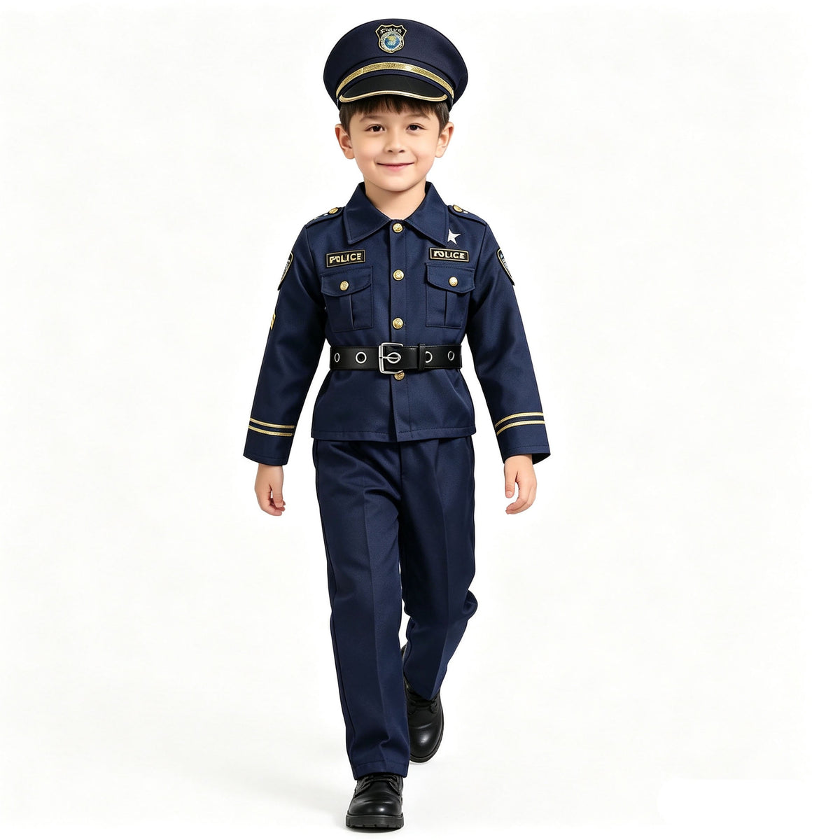 9‑Piece Kids Police Pretend Play Costume Set, Role Play Dress‑Up Outfit for Boys 3‑10 Years Old, Navy Blue