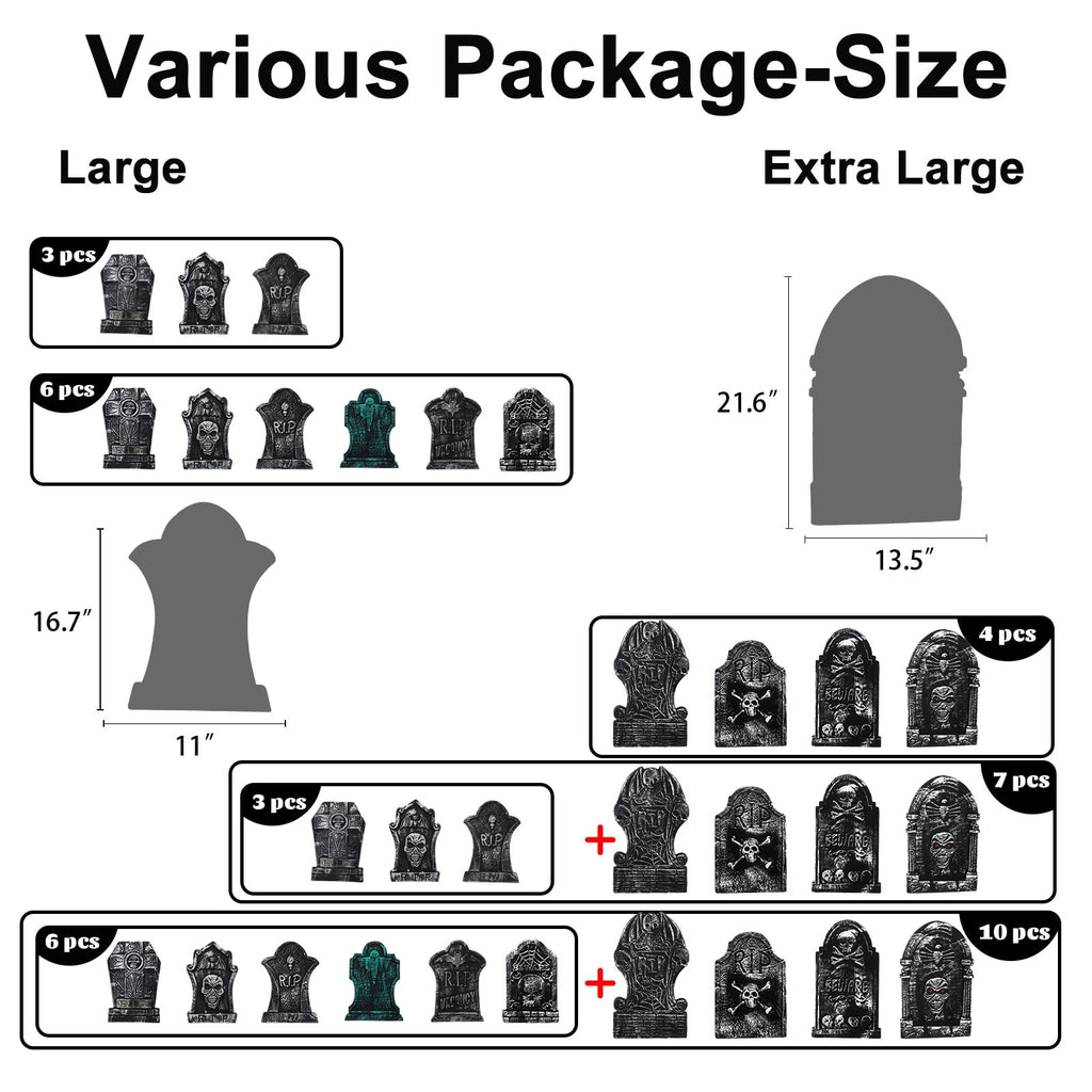 Gamexcel 3-Pack Large 17" Halloween Foam RIP Tombstones with Stakes - Graveyard Lawn Decorations for Spooky Haunted House Decor