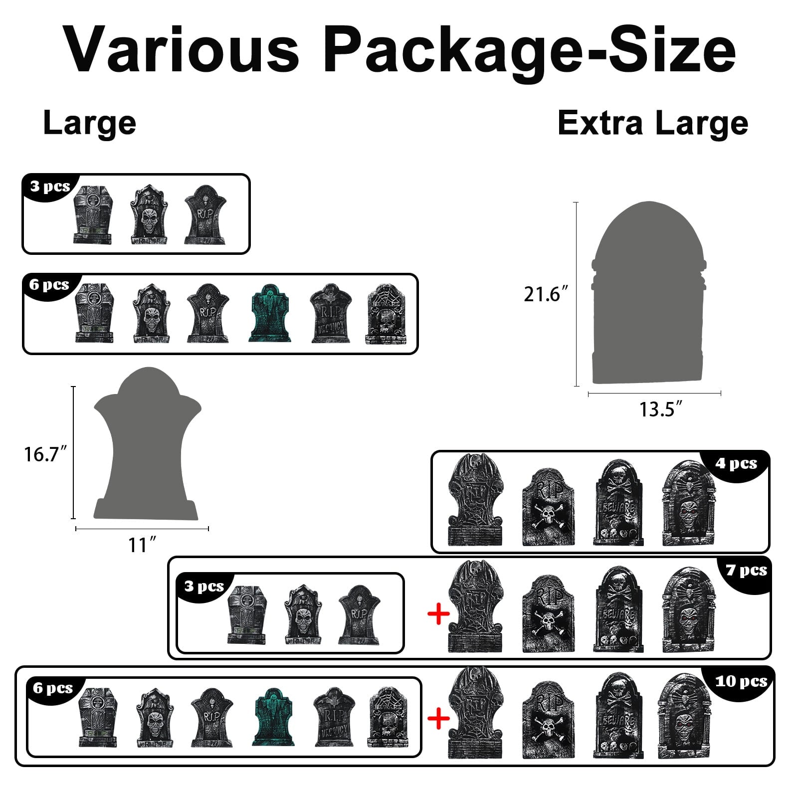 Gamexcel 3-Pack Large 17" Halloween Foam RIP Tombstones with Stakes - Graveyard Lawn Decorations for Spooky Haunted House Decor