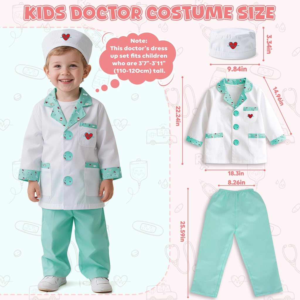 Doctor Costume Set for Kids, Pretend Play Doctor Dress up Clothes with Medical Accessories, Kids Doctor Costume Set Toy for Age 3 4 5 6 Boys Girls - Pink(110cm*3.6in)