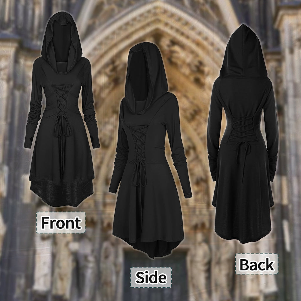 WASFDN Womens Renaissance Costumes Hooded Robe Lace Up Renaissance Dress Women Halloween Vintage Medieval Cloak(Green,L)