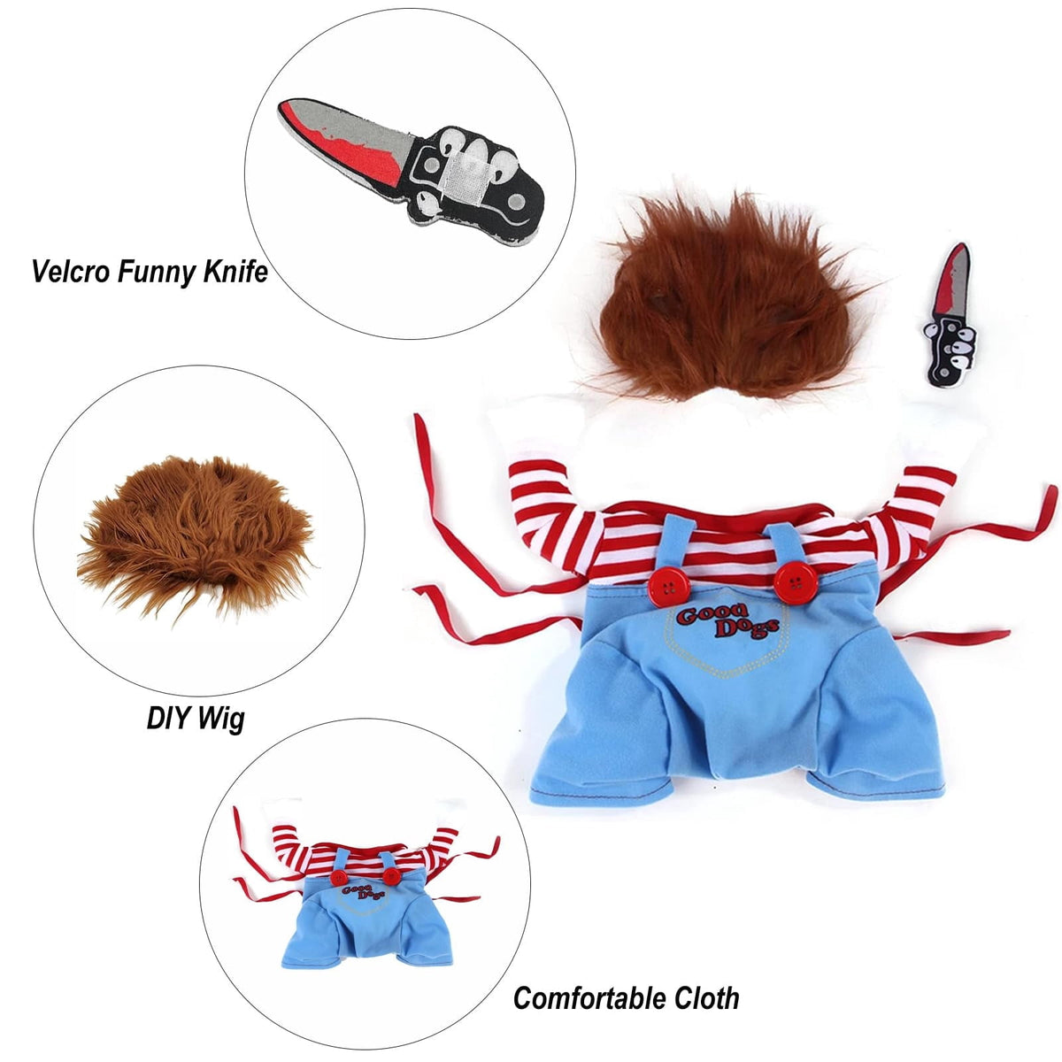 WILLED Pet Deadly Doll Halloween Costume, Funny Dog Christmas Cosplay, Adjustable Party Dress Up Outfit for Small Medium Large Dogs