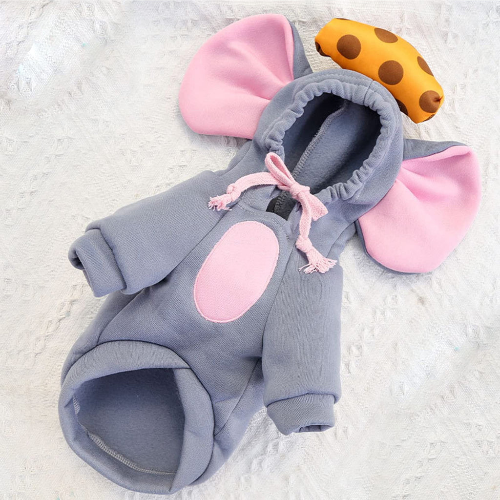 WILLED Winter Big Ear Mouse Dog Hoodies, Cute Cheese Warm Pet Halloween Costume, for Small to Medium Dogs, Puppy French Bulldog, Chihuahua, Gray, XXS