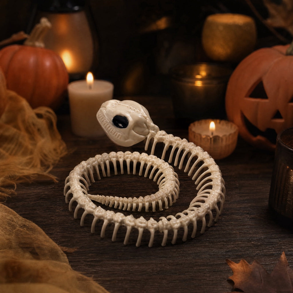 Halloween Skeleton Snake Prop Realistic Scary Serpent Decorative Ornament, Spooky Scene Setup Skeleton Decor Haunted House Party Prop, Home Shop Display Halloween Skeleton Holiday Ornament Gift