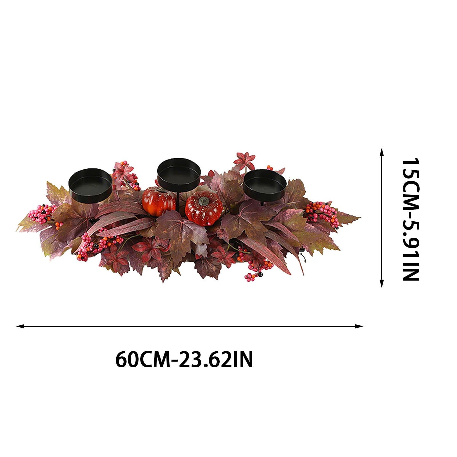 DAMAI Fall Centerpiece Table Decorations, 23.6'' L Assorted Artificial Pumpkins,Berries, Maple Leaves with 3 Candle Holders,Autumn Table Centerpiece for Harvest Party Thanksgiving Halloween