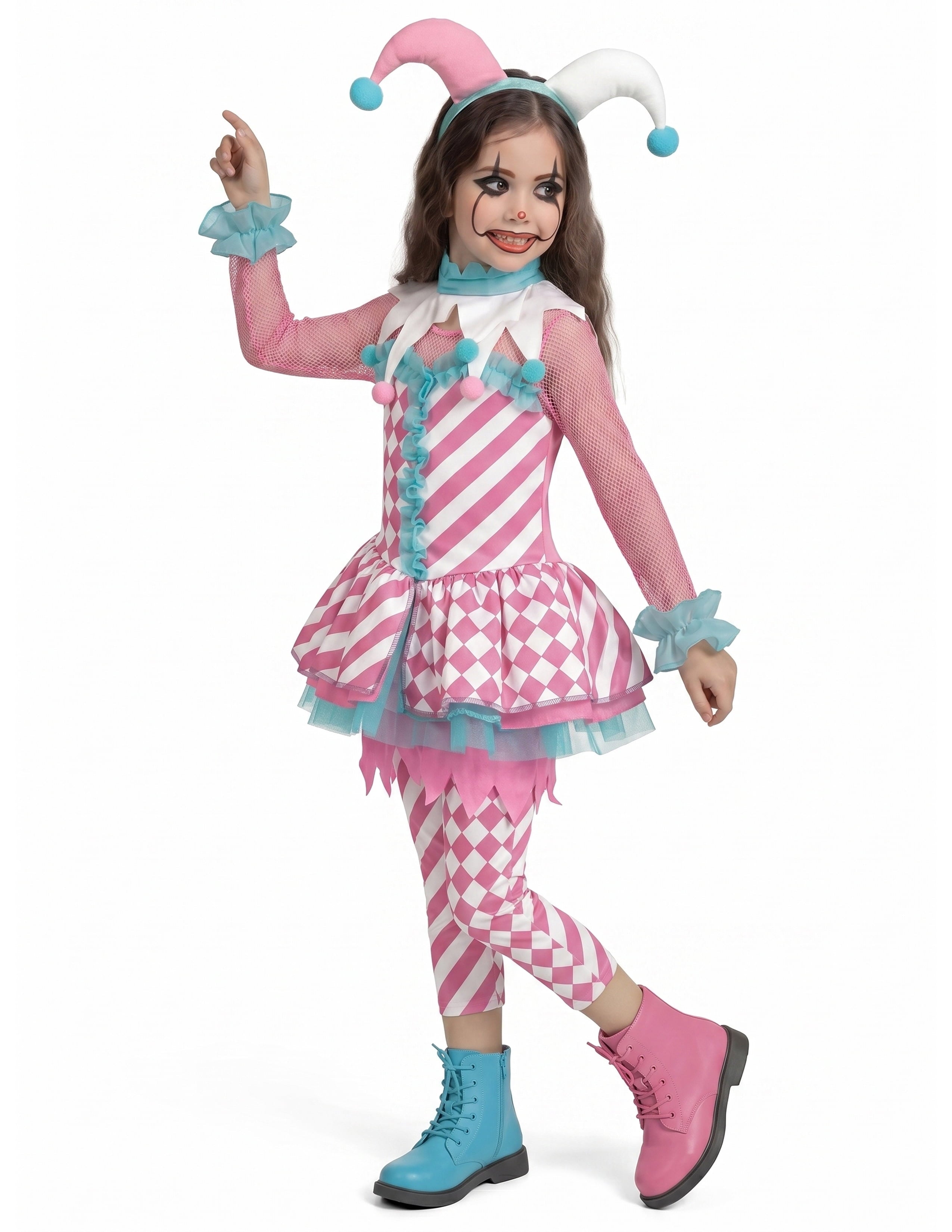 Joyfy Girls Clown Costume, Halloween Evil Clown Costume, Black and Red Jester Dress for Girls Halloween Party Dress Up Cosplay