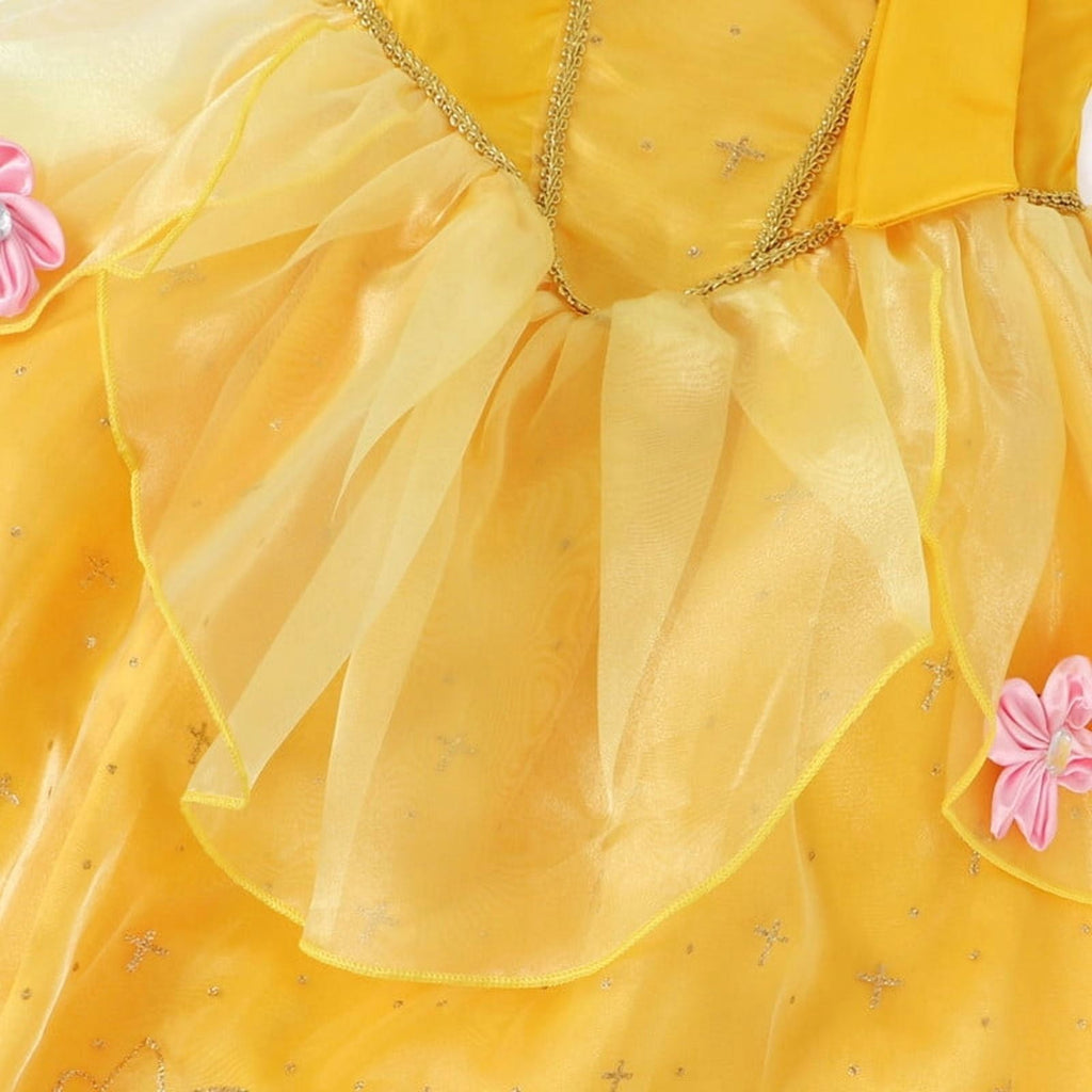 Jurebecia Princess Dress for Girls Costume Kids Off Shoulder Layered Toddler Halloween Cosplay Birthday Party Outfit up Yellow 120 cm 5-6 Years