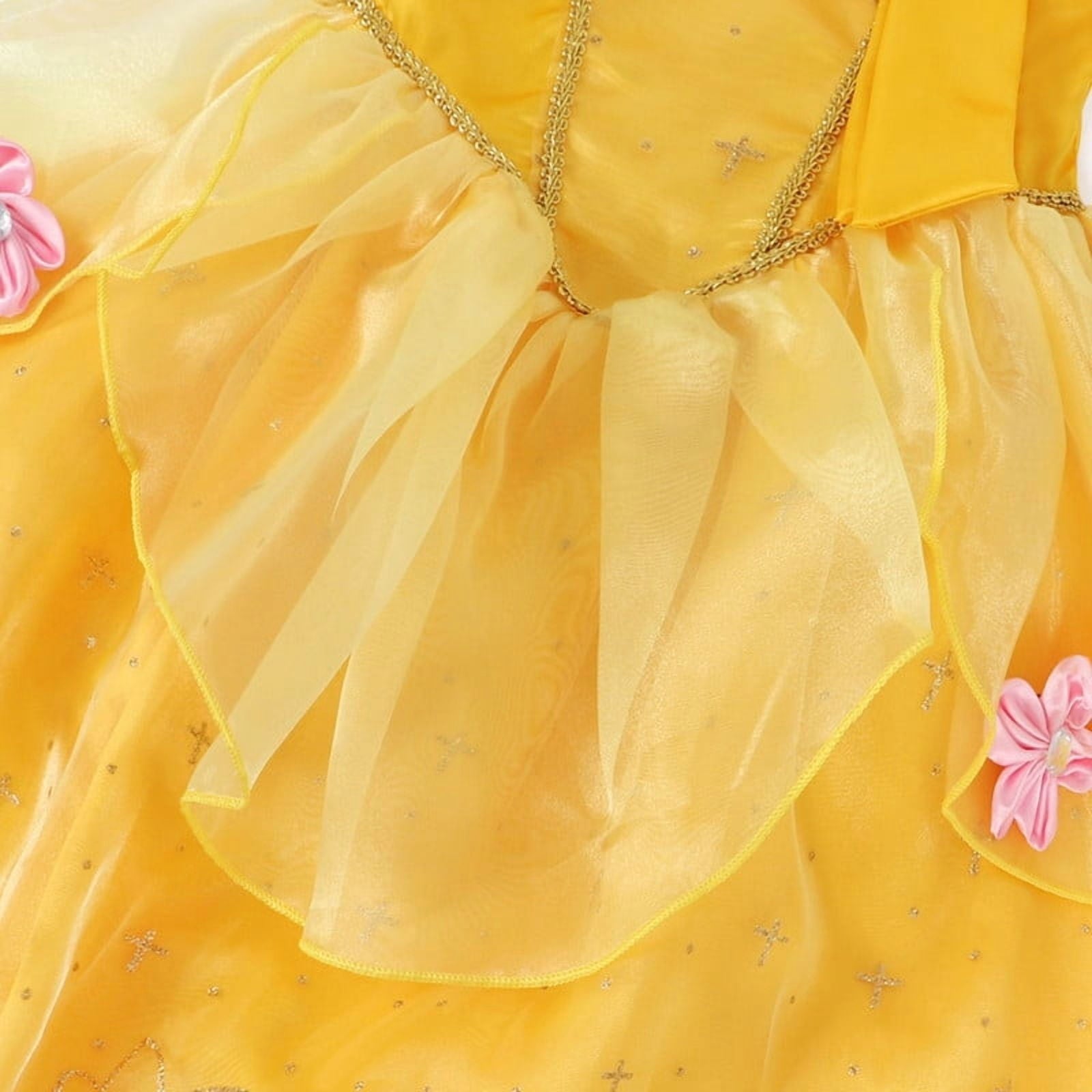 Jurebecia Princess Dress for Girls Costume Kids Off Shoulder Layered Toddler Halloween Cosplay Birthday Party Outfit up Yellow 120 cm 5-6 Years